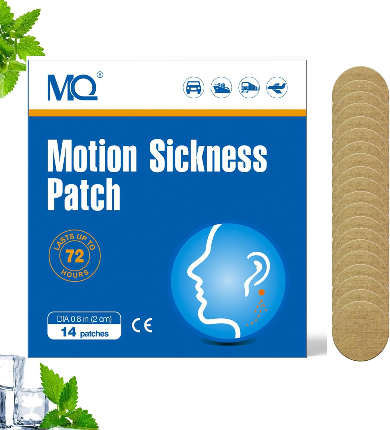 MQ 14Ct Motion Sickness Patch for Car and Boat Rides, Cruise and Airplane Trips - Relieves Nausea, Dizziness & Vomiting from Seasickness, Fast Acting and No Side Effects image number 2