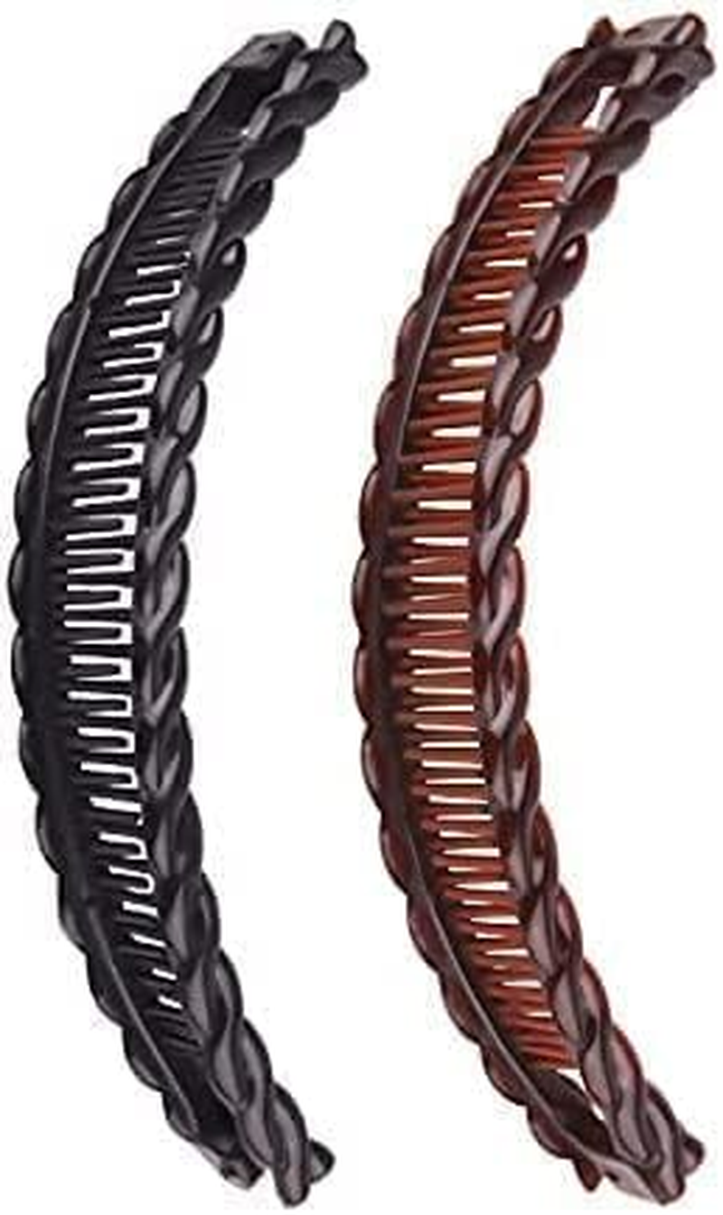 2 Pcs Tort Banana Clips Fish Clips Vintage Clincher Combs Tool for Thick Curly Hair Accessories Banana Hair Comb Fish Grip Slide Hair Clips Claws Set，Clips and Barrettes (Black and Brown) image number 6