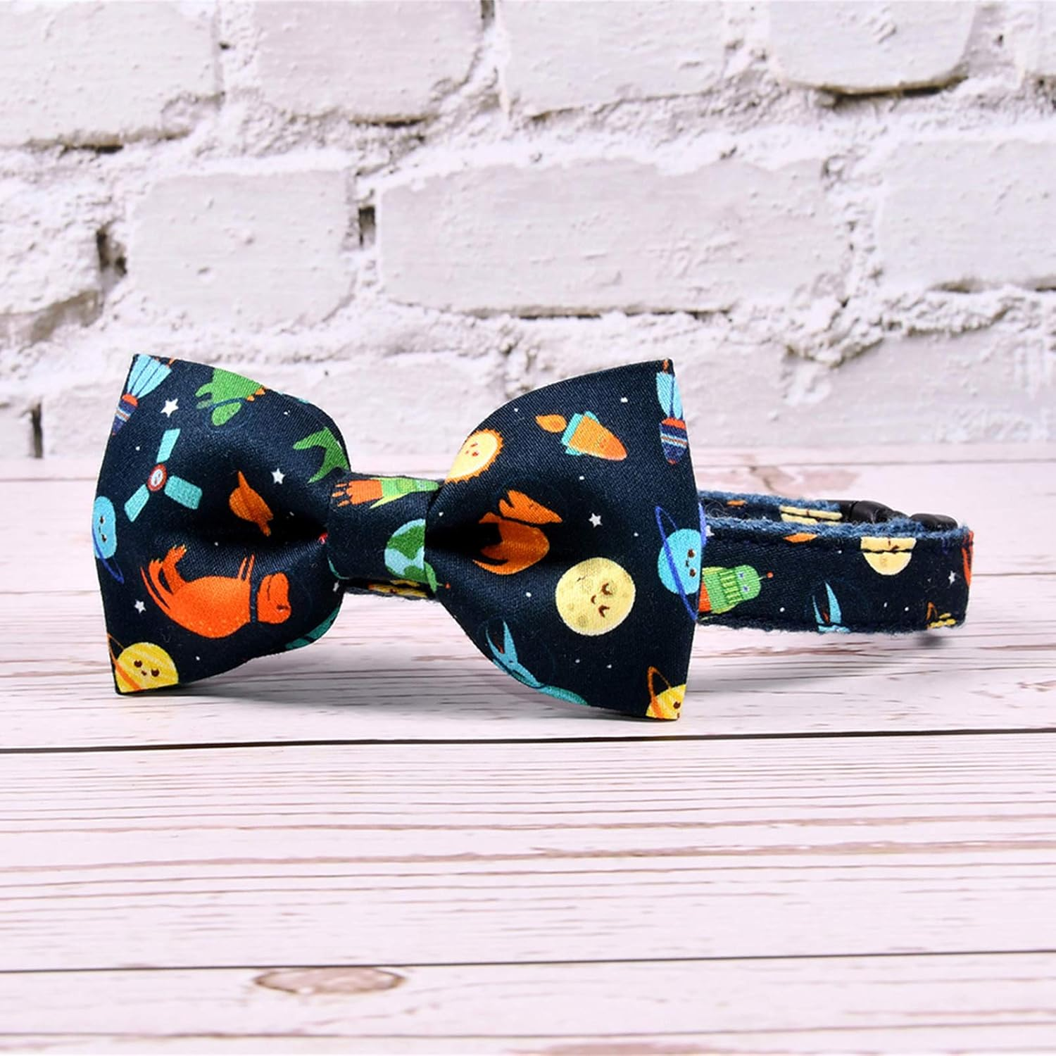 Space Dinosaur Cat Bow Tie Collar Breakaway with Bell, Safety Plastic Buckle Collar for Cats