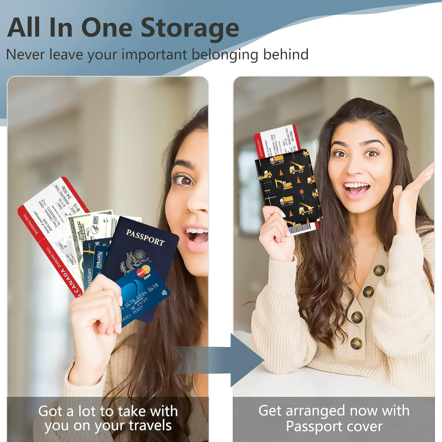 Cute Construction Machinery for Kids Passport Holder Cover Wallet Combo PU Leather Badge ID Vaccine Card Holder Wallet Card Protector for Women Men Cute Construction Machinery for Kids, Multi image number 6