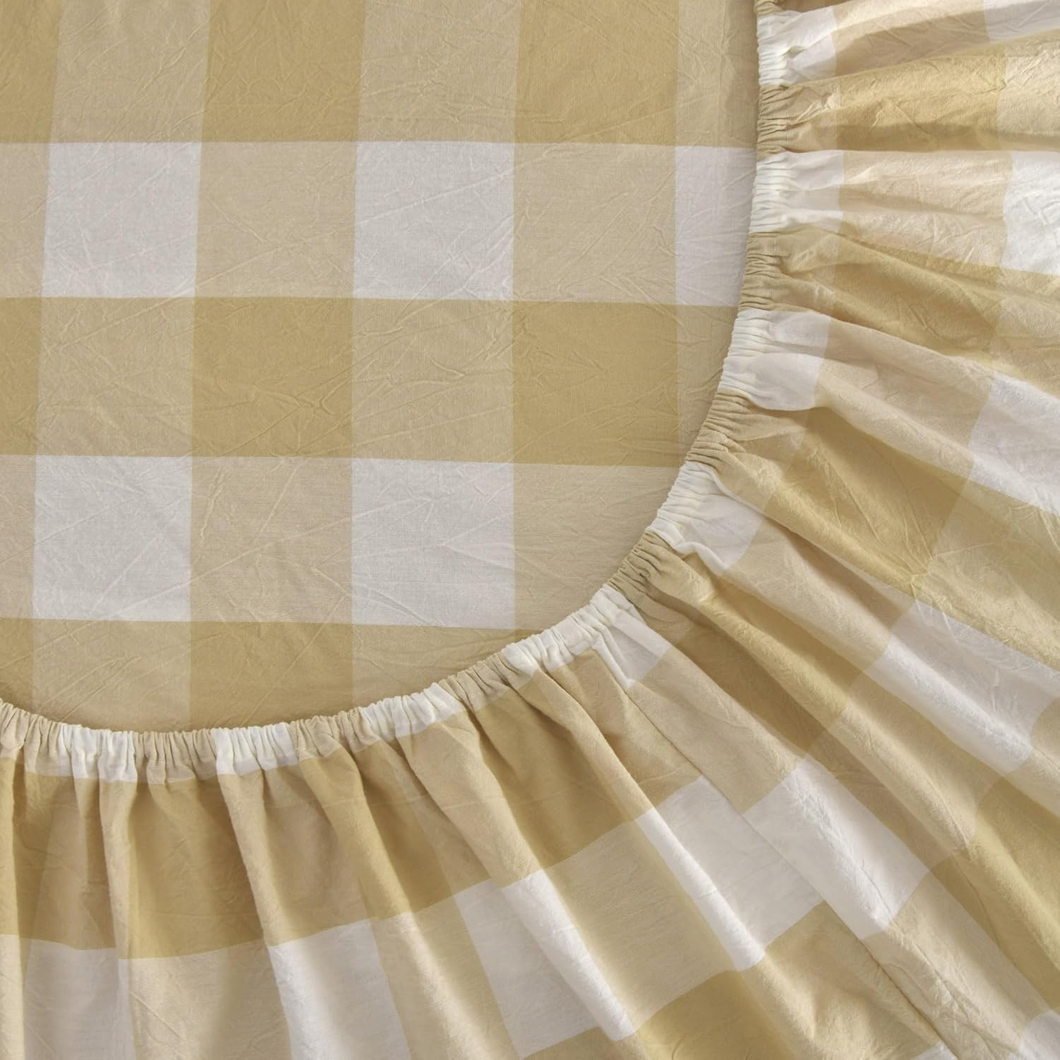 Dreamaker Single Sheet Set Remy Pre-Washed Cotton Yarn Dyed Check Bed Sheets All Seasons Long-Lasting Colour Breathable Ultra Soft Bedding Flat, Fitted Sheet Set Oeko-Tex Certified - Sand image number 6