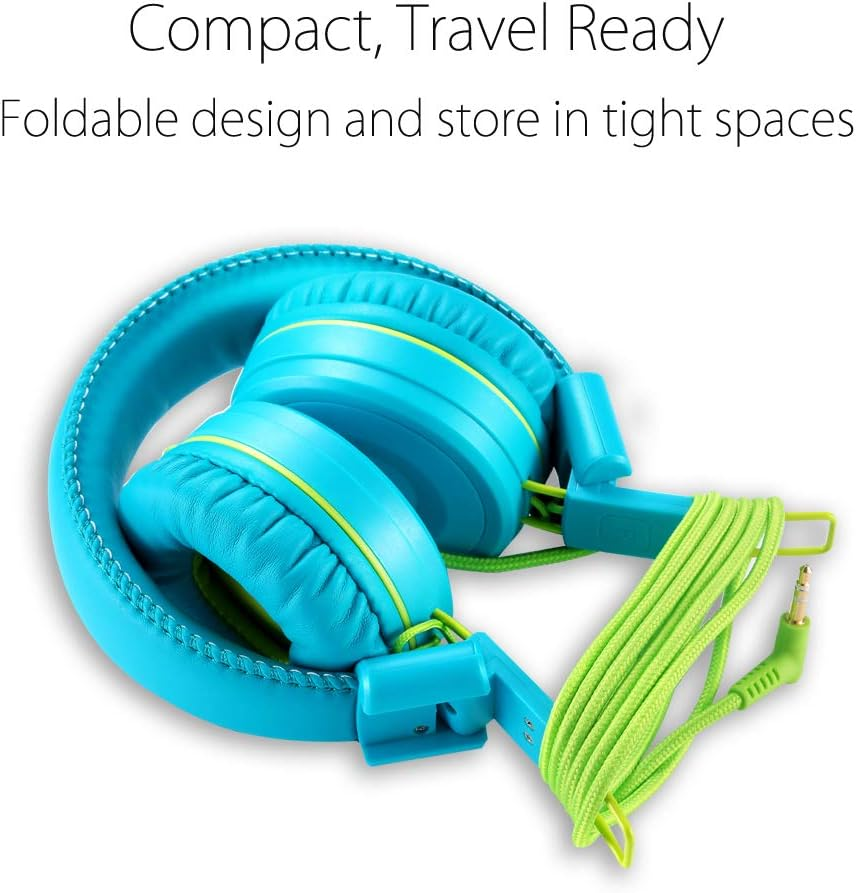Kids Headphones-Noot Products K22 Foldable Stereo Tangle-Free 3.5Mm Jack Wired Cord On-Ear Headset for Children/Teens/Boys/Girls/Smartphones/School/Kindle/Airplane/Plane/Tablet (Teal/Lime) - Lime image number 2