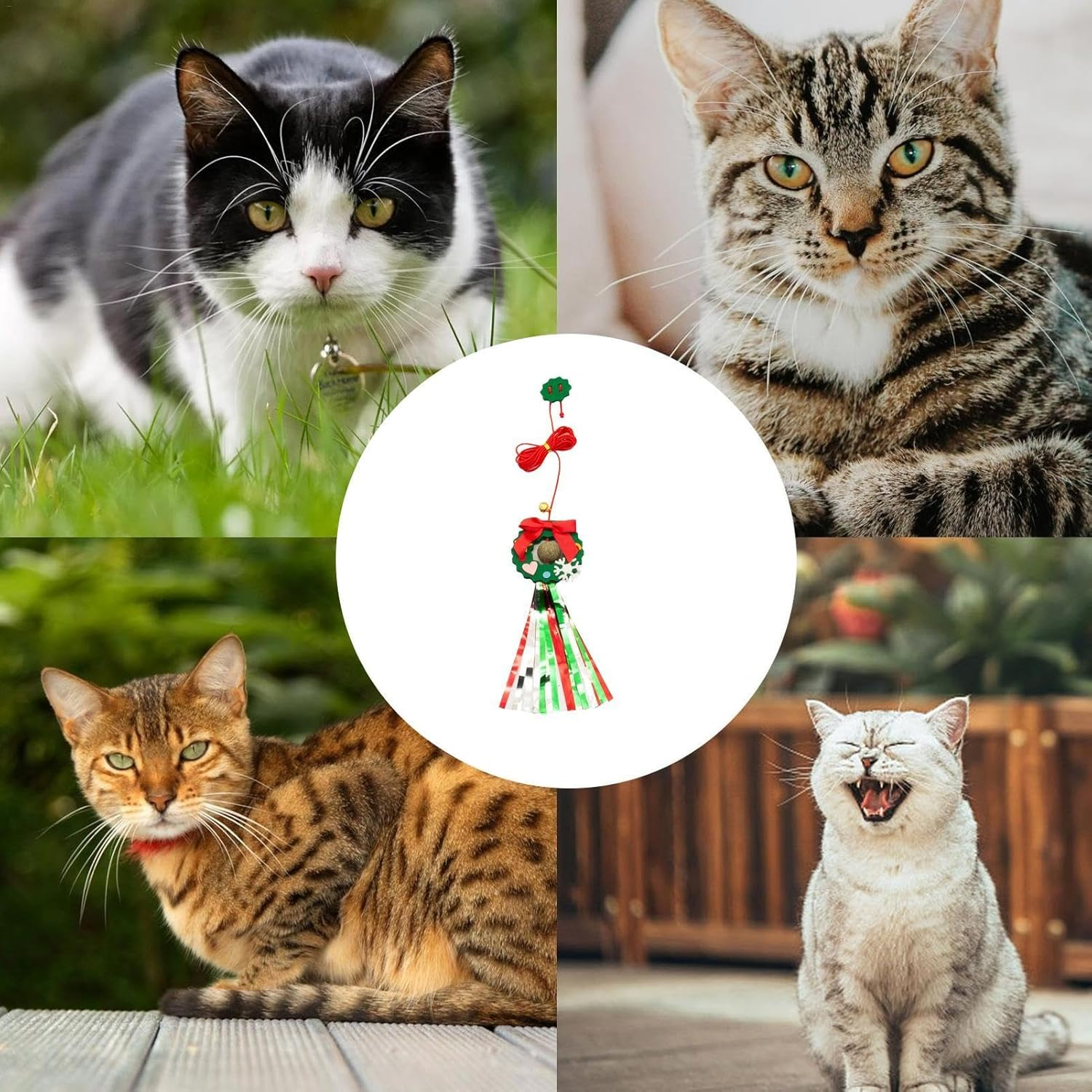 Christmas Cat Toys for Indoor Cats | Christmas Interactive String Feather Cat Toys | 2M Elastic Rope Hang Door Retractable Cat Toy for Indoor Cats Kitten image number 1