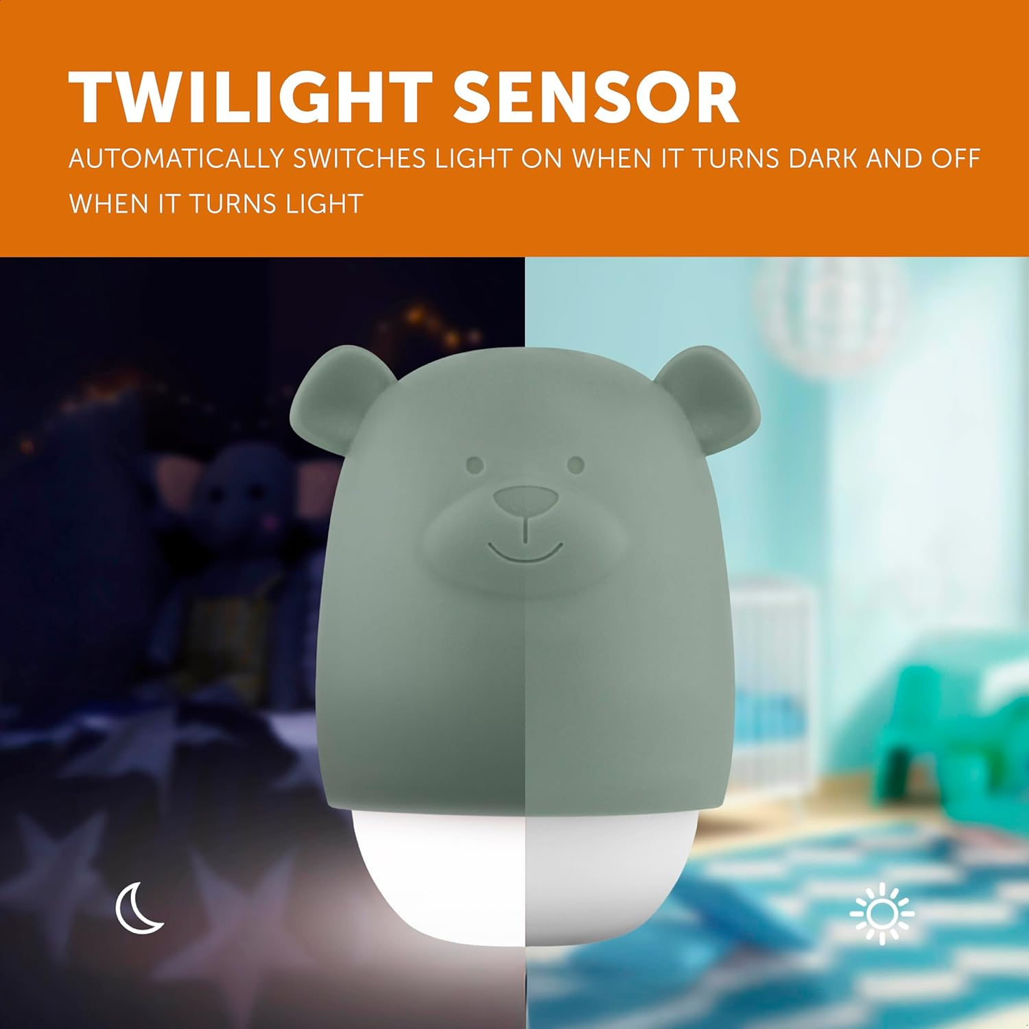 ZAZU Benny Automatic Baby Night Light with Dusk Detector - Rechargeable | White & Orange | 70 Hours Battery Life | Travel Mode | Portable Night Lamp for Kids (Brown) - Sage image number 2