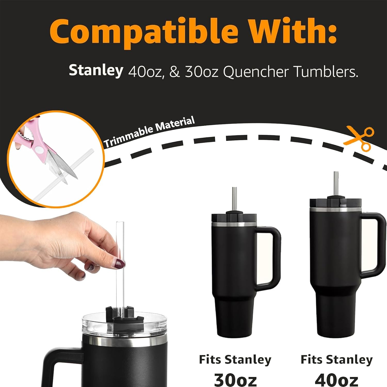 VITEVER Replacement Straw Compatible with Stanley 40 Oz 30 Oz Cup Tumbler, 6 Reusable Straws with 1 Cleaning Brush,Plastic (Clear) - Grey image number 3
