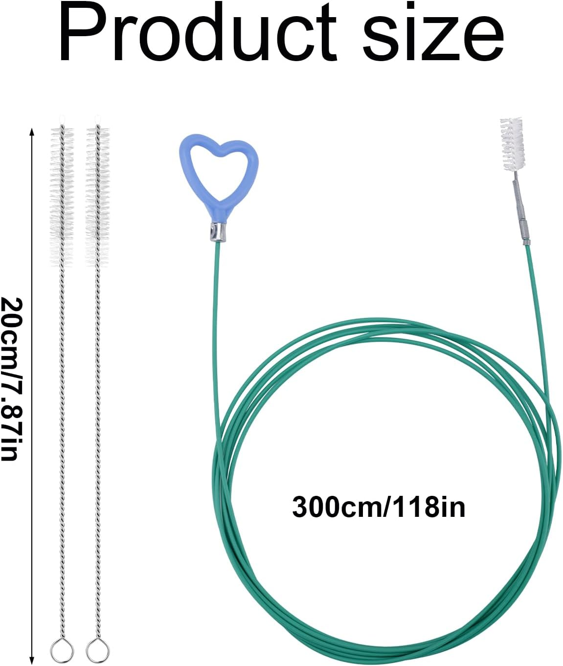 Sunroof Drain Cleaning Tool, 118In Long Wire Pipe Cleaner with 2 Straight Straight Cleaning Brushes Heart Handle Design Drain Hole Cleaner for Auto Car Sunroof Wiper image number 1
