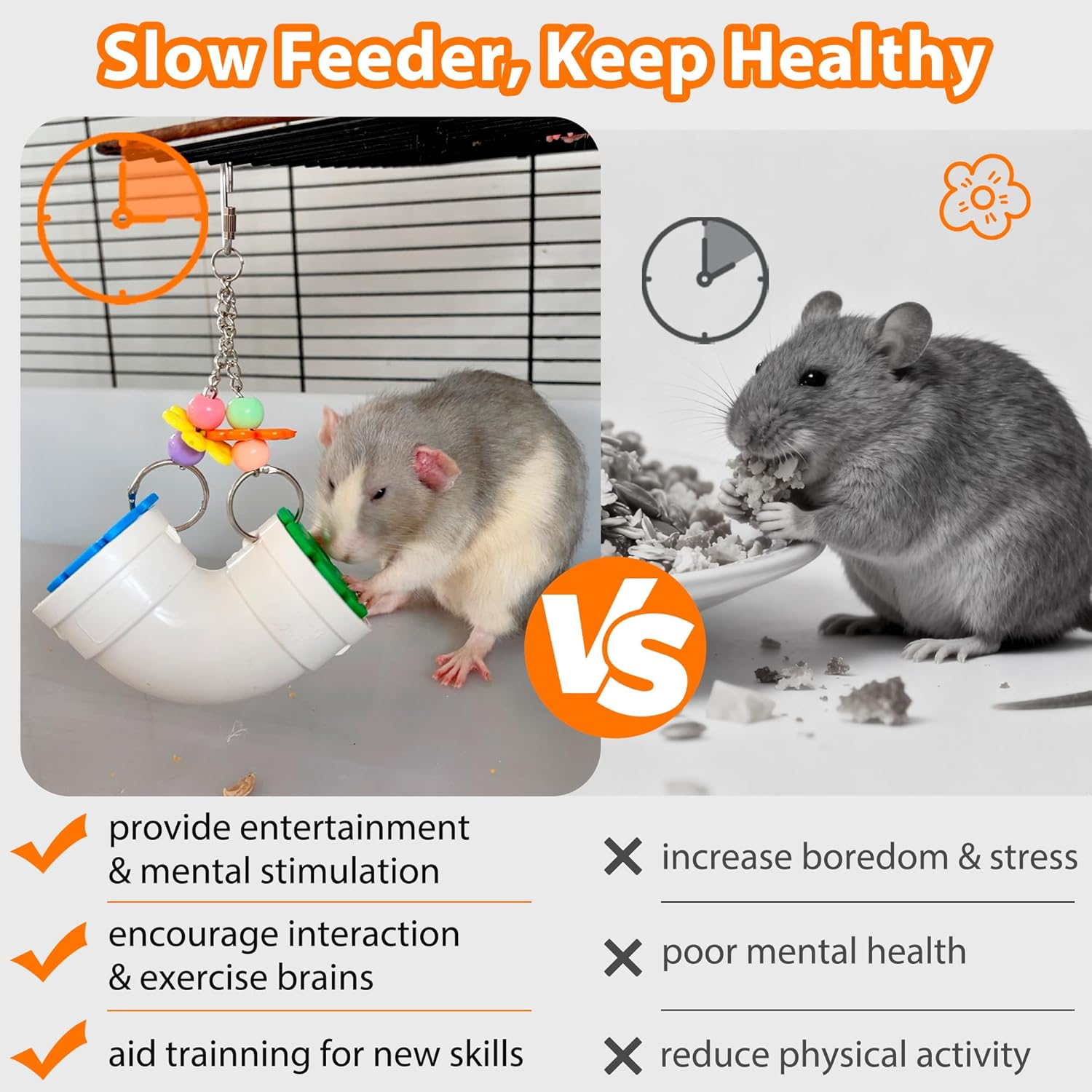 Jevnd Rat Enrichment Toys, Wide Opening Rat Foraging Toy for Various Treats, Slow Feeder Hanging Fancy Mice Cage Accessories Puzzle Toy More Healthy, Easy-Clean Rodent Toys for Rats, Mice or Parakeets image number 2