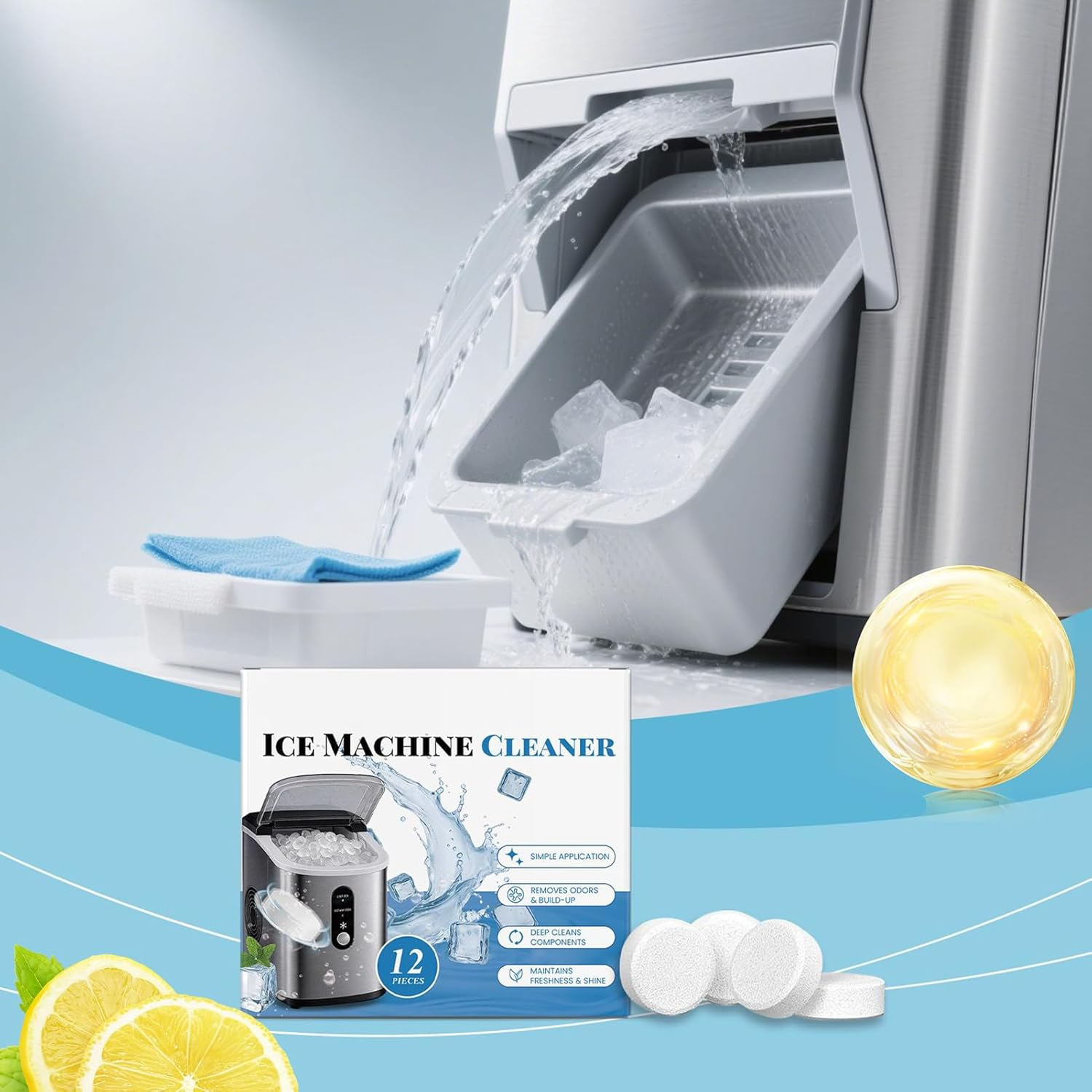 Ice Maker Cleaner - 12 Piece Ice Maker Cleaner Scale Remover,Descaling Tablets for Washing Remove Odor Elimination Icemaker Cooler Coffee Appliance Cleaning Supplies image number 3