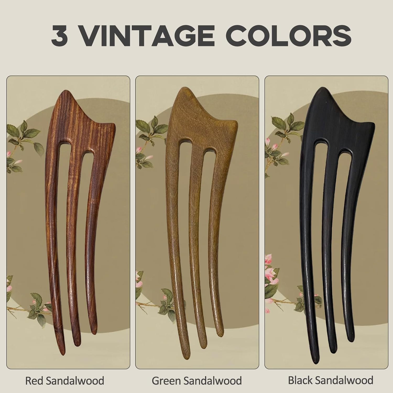 CHOISBEING Wooden French Hair Fork Handmade 3-Prong Hair Stick for Women Ebony Hair Chopsticks for Buns Chignon Hair Pins Accessory (1-Ebony) - 1-Ebony image number 3