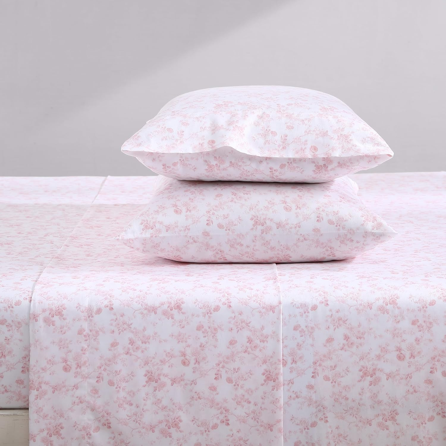 Laura Ashley - Queen Sheet Set, Soft Sateen Cotton Bedding Set - Sleek, Smooth, & Breathable (Bella Pink, Queen) (USHSA01235891) image number 6