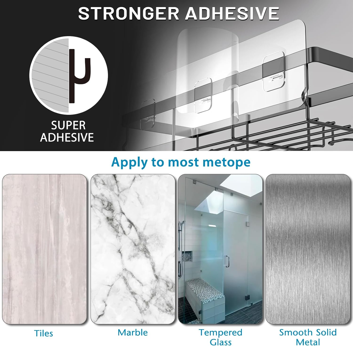 Moforoco Shower Caddy Shelf Organizer Rack, Self Adhesive Black Bathroom Shelves Basket, Home Farmhouse Wall Shower inside Organization and Storage Decor Rv Accessories, Metal Black image number 2