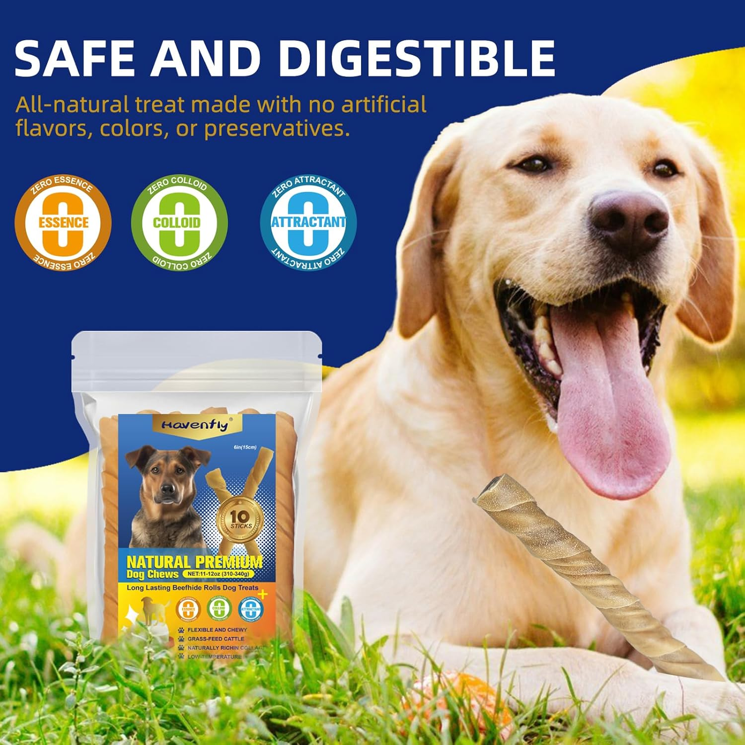 Natural 5-8" Bully Sticks for Small & Large Dogs-Long Lasting, Rawhide Free, Low Odor Dental Chew Treat-100% Real Beef - 8 Oz. Bag-10 Sticks image number 2