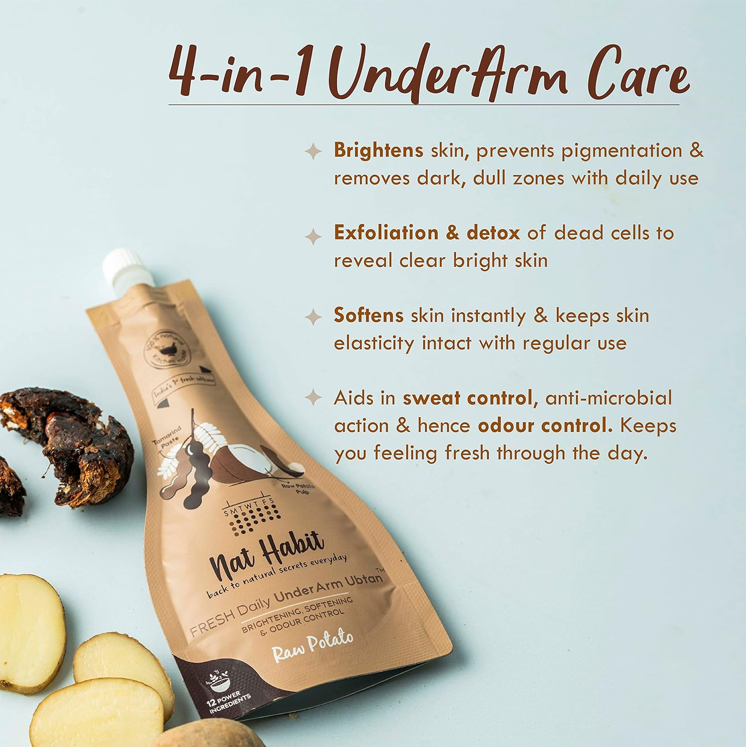 Nat Habit Raw Potato Underarm Ubtan & Scrub for Softening, Odour Control & Remove Darkness with Tamarind & Zero Chemical (40Gm X Pack of 3) image number 4
