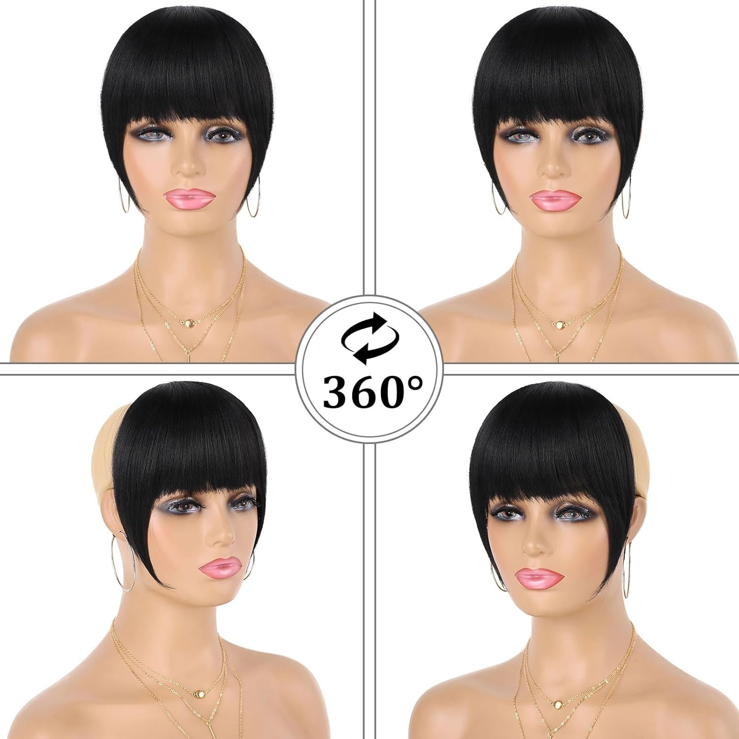 G&T Wig Yaki Clip in Bangs for Black Women Short Straight Bangs Hair Extensions Clip on Bangs with Temple Thick Bangs Fringe Hairpieces (1B,Single Bangs) image number 5