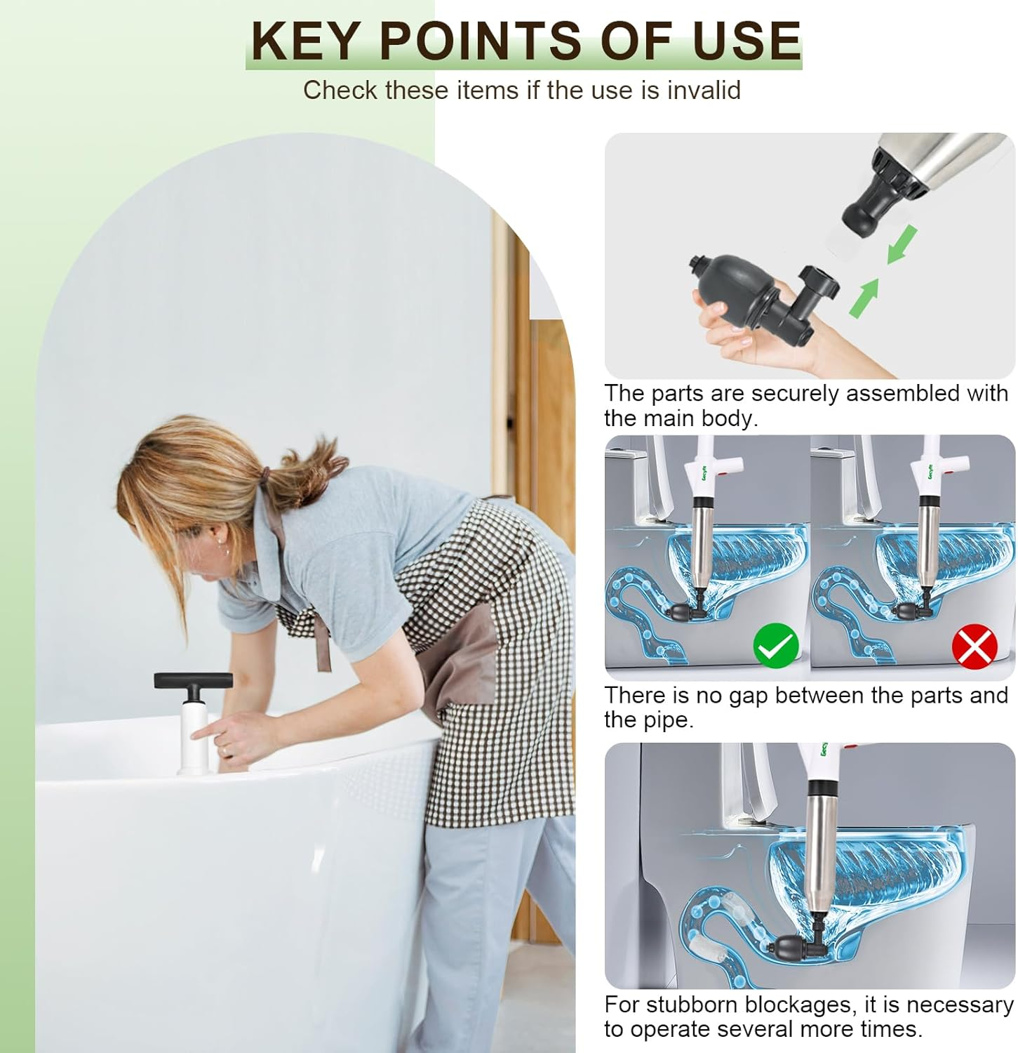 Gecyfit Toilet Plunger, High Pressure Drain Unclogging Tool, Plungers for Bathroom, Floor, Shower, Sink Heavy Duty, Multi-Purpose Air Pump Plunger for Toilet, Toilet Snakes for Hair Clog Remover image number 2