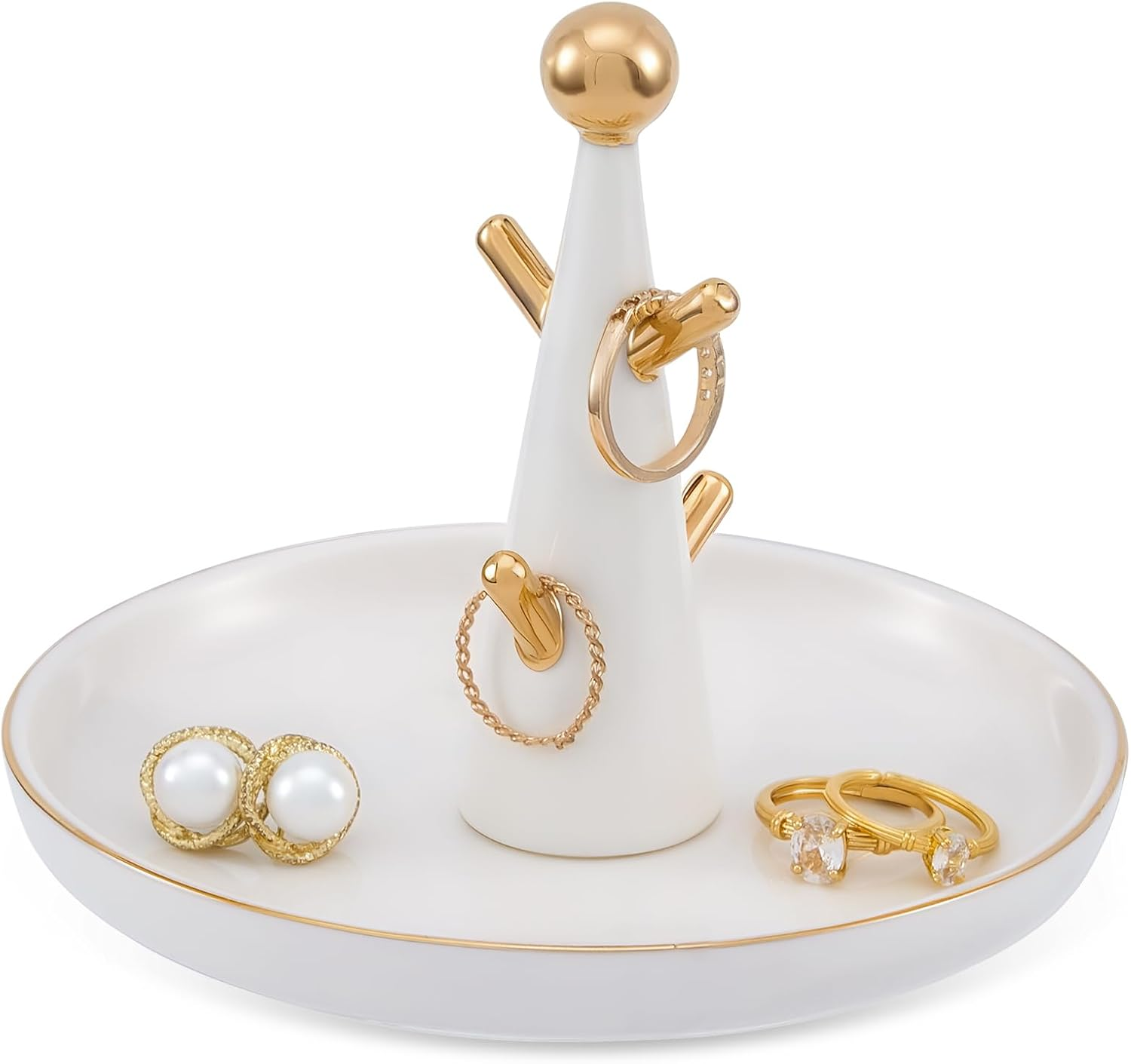 Lolalet Ceramic Ring Dish Holder, Tree-Shaped Trinket Tray for Rings Earrings Necklaces Jewelry Decorative Plate Present for Birthday Wedding Engagement -Black