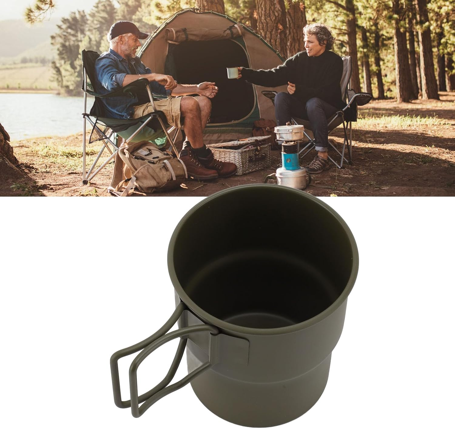 Foldable Handle Coffee Mug, Stainless Steel Camping Mug with Handle, Coffee Camping Mug with Carabiner Handle, Portable Rockclimbing, Hiking, Backpacking or Camping Travel Cup image number 4