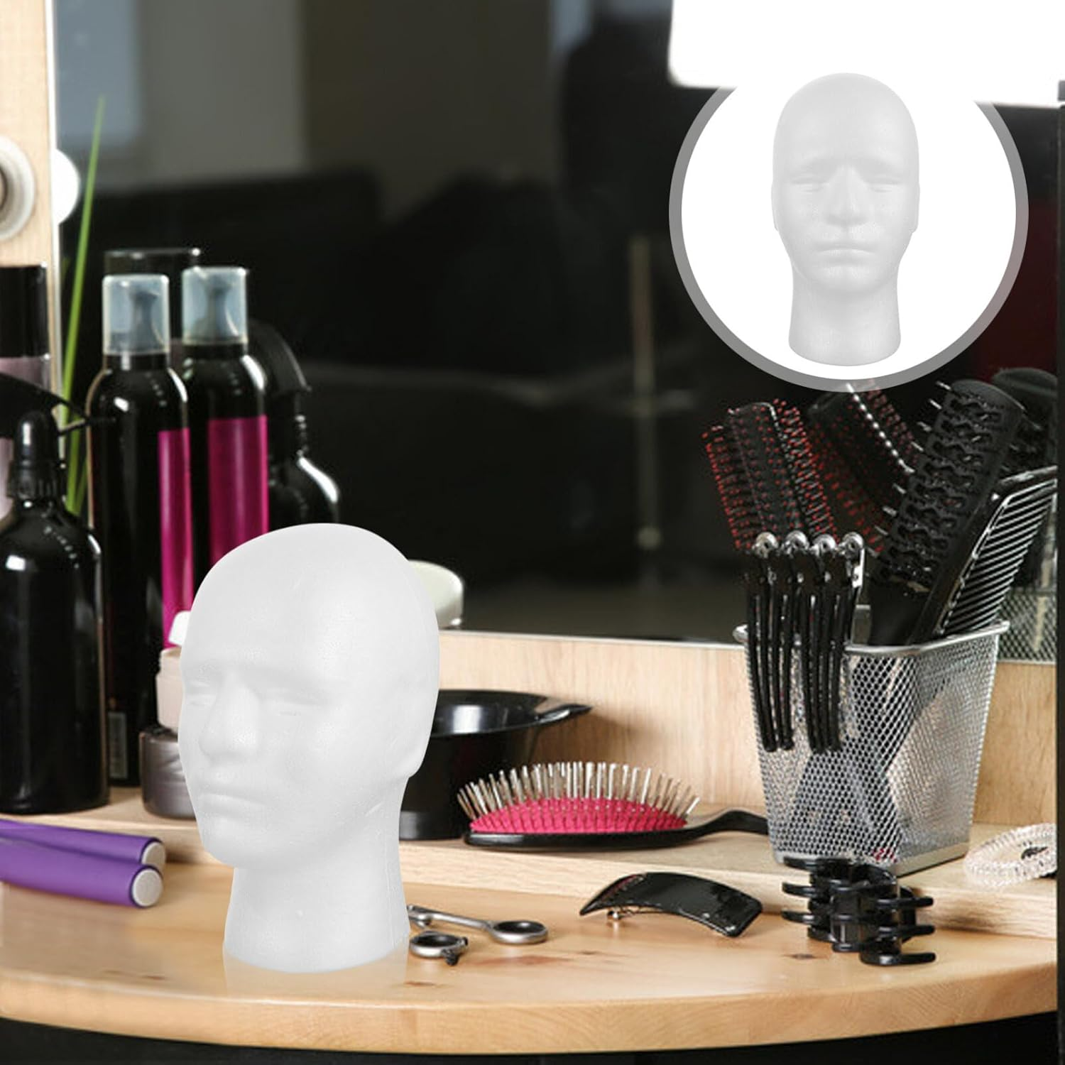 Totority Male Mannequin Head Model for Wig Hat Display 10.43In Foam Head for Salon Store Use Versatile Hair and Accessory Display Stand image number 2