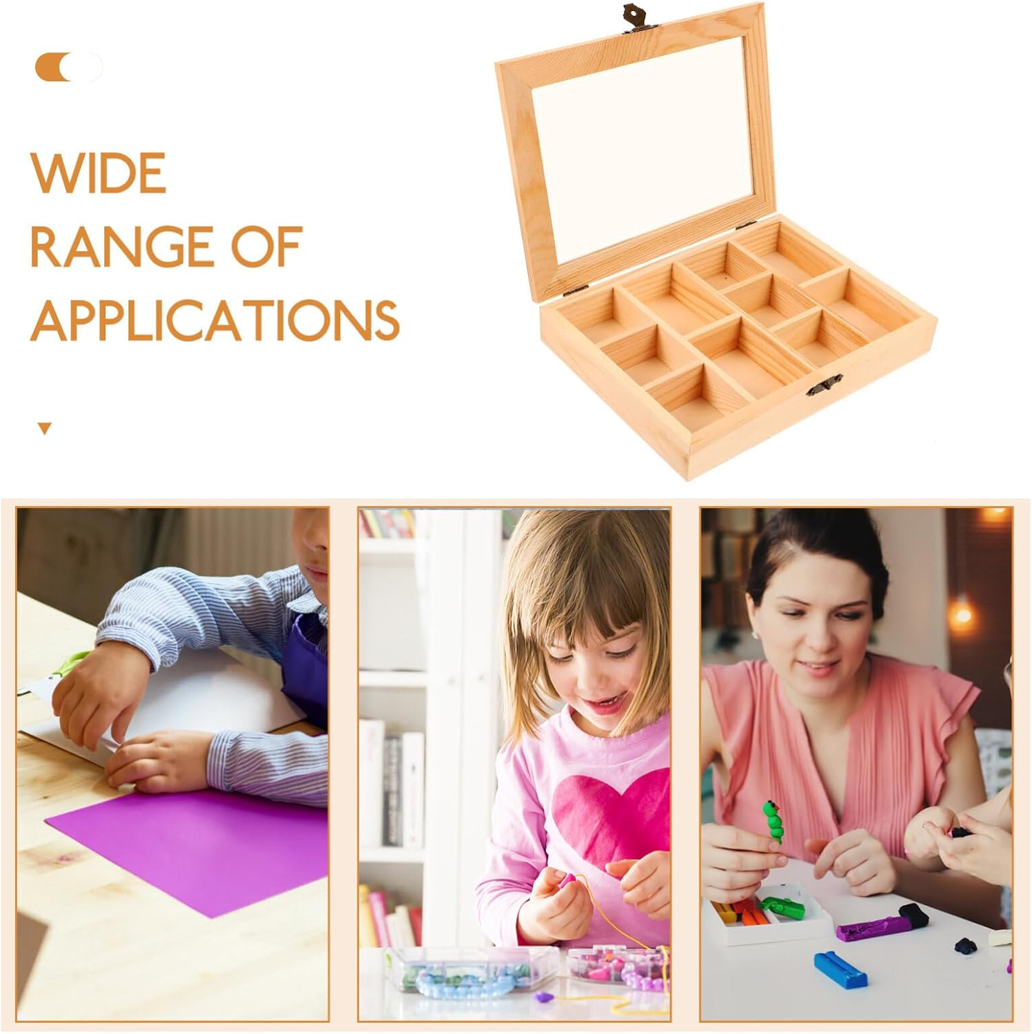 Alipis Rock Display Case Wood Blank Jewelry Organizer Box Tea Bag Organizer, Rock Collection Box 10 Grids Crystal Holder with Clear Lid