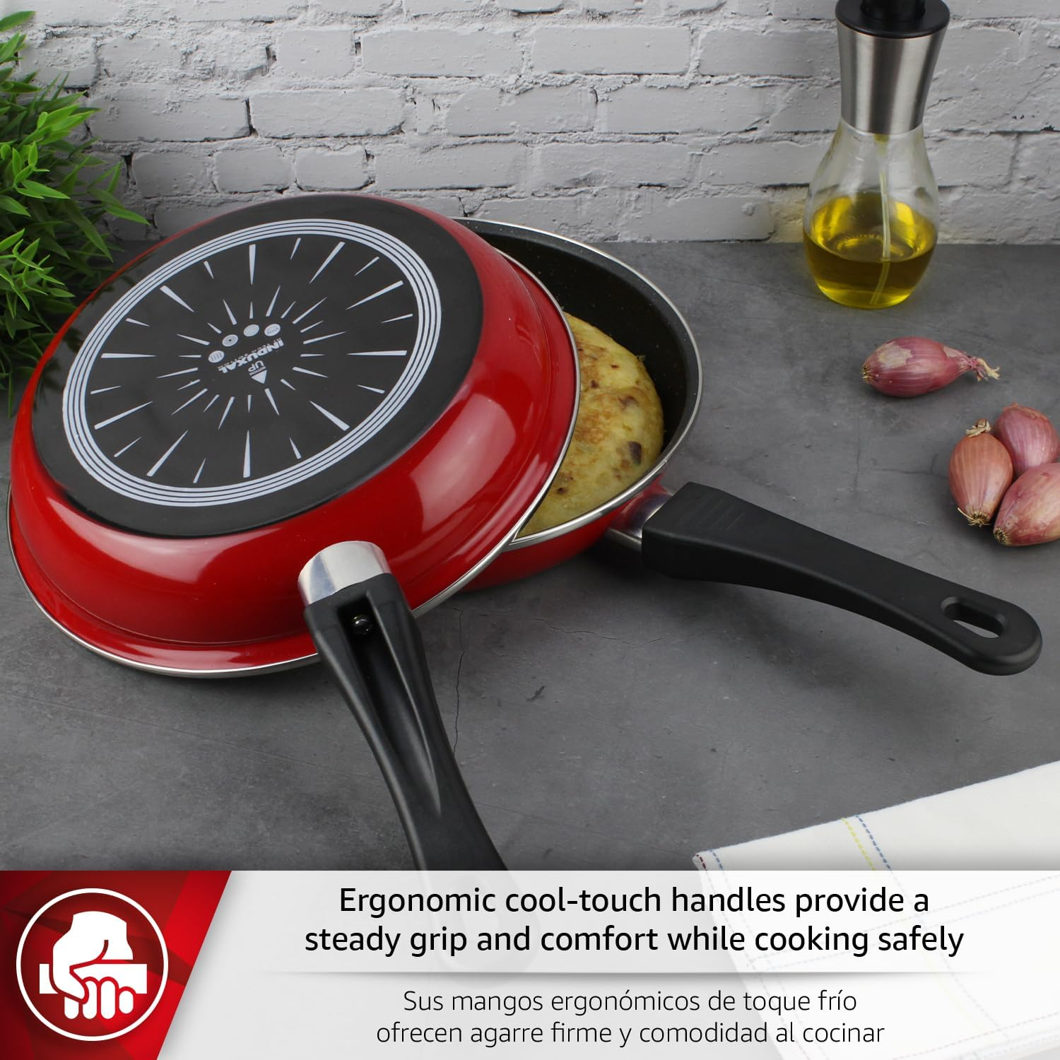 MAGEFESA FRITTATA Frying PAN. Double Layer Non-Stick Frying Pan, Vitrified Steel, Compatible with All Types of Fire, Including Induction, Dishwasher Safe, Ergonomic Handle (9,4&rdquo;) (RED) - Red image number 5