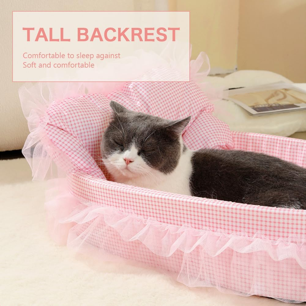 Pawstrip Pink Dog Bed Washable Princess Cat Couch Soft Plush Pet Sofa Nest Mat Anti-Slip Puppy Cave Beds Cute Cozy Kitten Doggy Kennel Cushion Small Medium Dogs Cats Sleeping Pad (Light Pink, L) image number 1