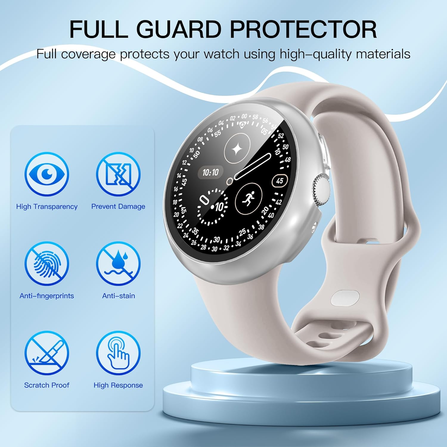 Diruite Pack of 3 Case for Google Pixel Watch 4 41 Mm Protective Case, PC Ultra Thin HD Tempered Glass Scratch-Resistant All-Round Screen Protector, Black, Silver and Transparent image number 4