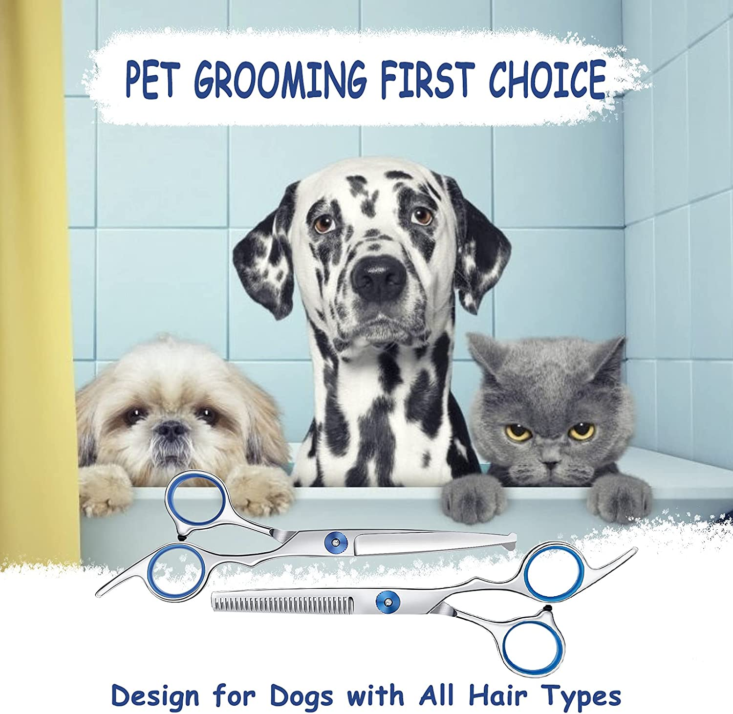 Dog Grooming Scissors - Maxshop 7 Inch Professional 2 Pack Heavy Duty Titanium Stainless Steel Pet Grooming Scissors Kit Rounded Tip Hair Cutting Curved Scissors Thinning Shears for Dogs and Cats image number 4