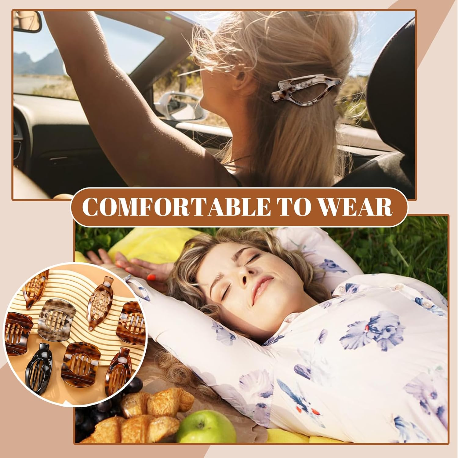 Charmburst Pack of 8 Hair Clips, 2 Styles French Flat Claw Clips, Tortoiseshell Pattern Hair Clips, French, Large Hair Clips for Thick and Thin Hair image number 2