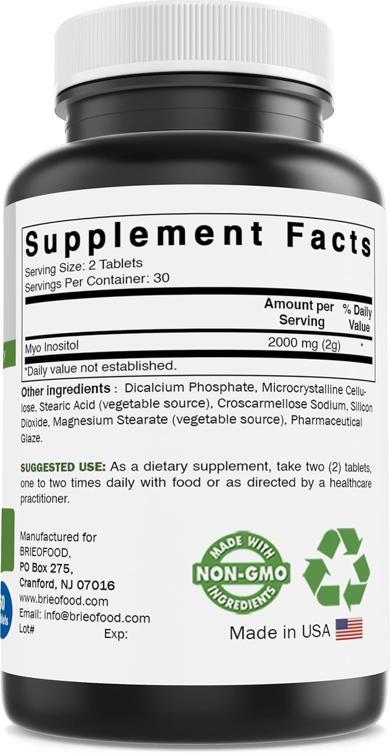 Brieofood Myo Inositol 2000 Mg per Serving - 60 Tablets - 3Rd Party Lab Tested image number 1