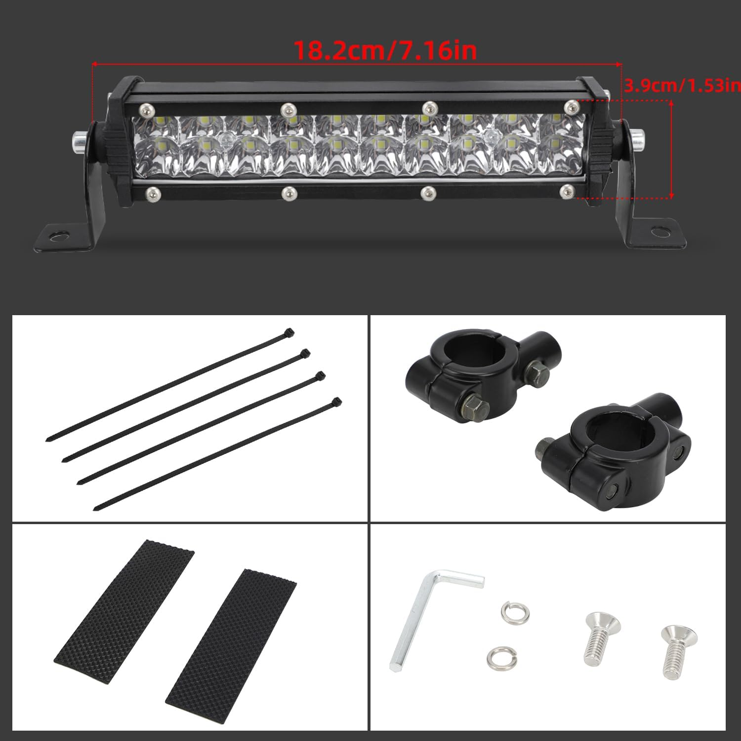 Dirt Bike Light Bar,Dual Row 7 Inch 10-30V Led Light Flood Spot Combo Beam with Wiring Harness Kit for Dirt Pit Bike Enduro ATV E-Bike Sur Ron Motocross image number 5