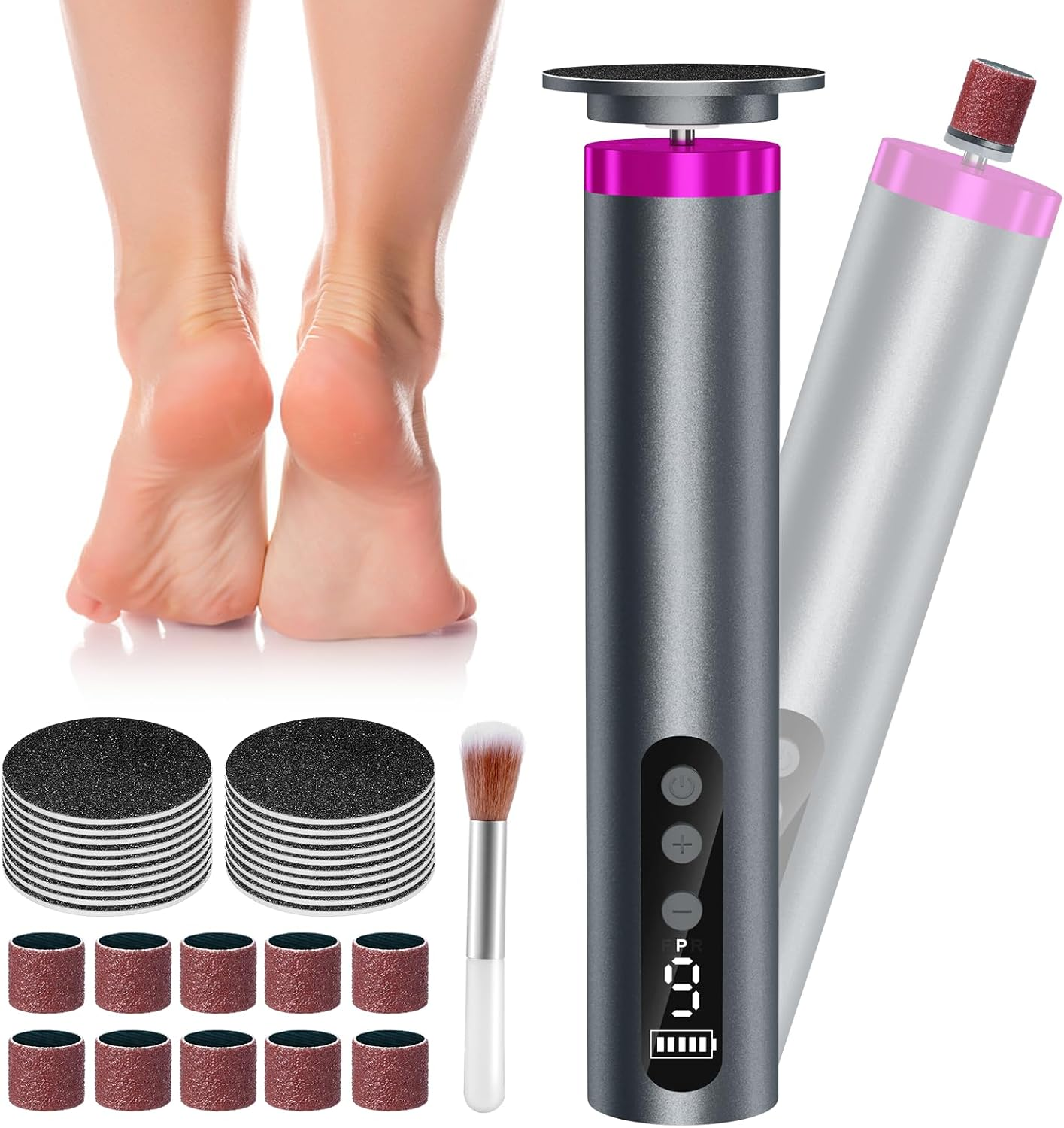 Electric Callus Remover - Professional Electric Callus Remover for Feet, 2-In-1 Electric Callus Removal with LCD Display, Foot Care Pedicure Set for Dead Hard Cracked Skin (Grey)