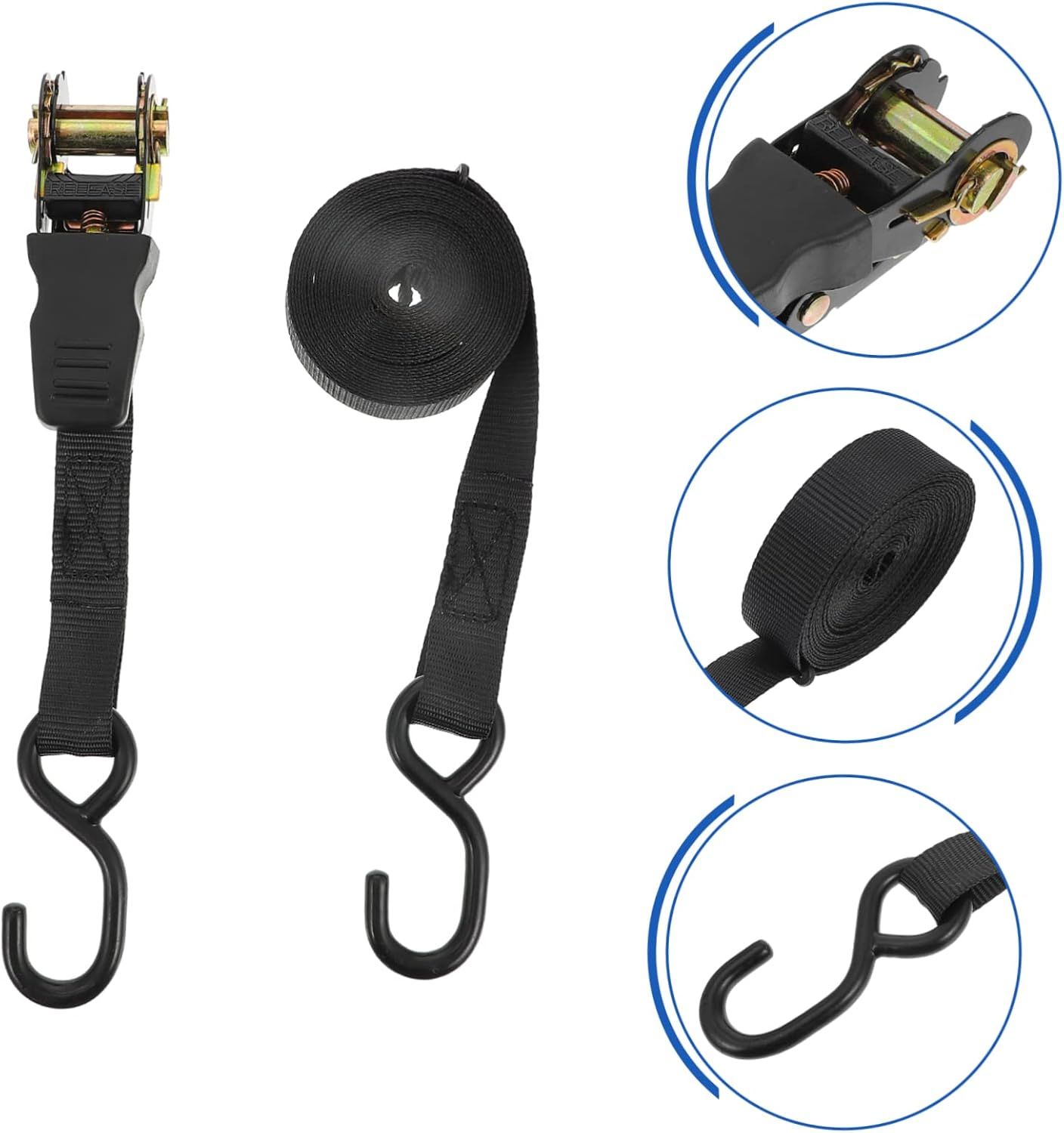 LOORGVEL 25Mm Cargo Fixing Strap and Cargo Tightening Rope 2 Sets, Black Car Luggage Fixing Belts for Travel and Motorcycle Accessories image number 3