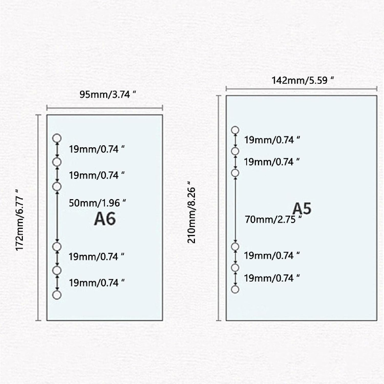 A5 Colorful 6-Hole Punched Ruled Refills Inserts Paper, 5-Color Loose Leaf Planner Filler Paper, 50 Sheets/100 Pages