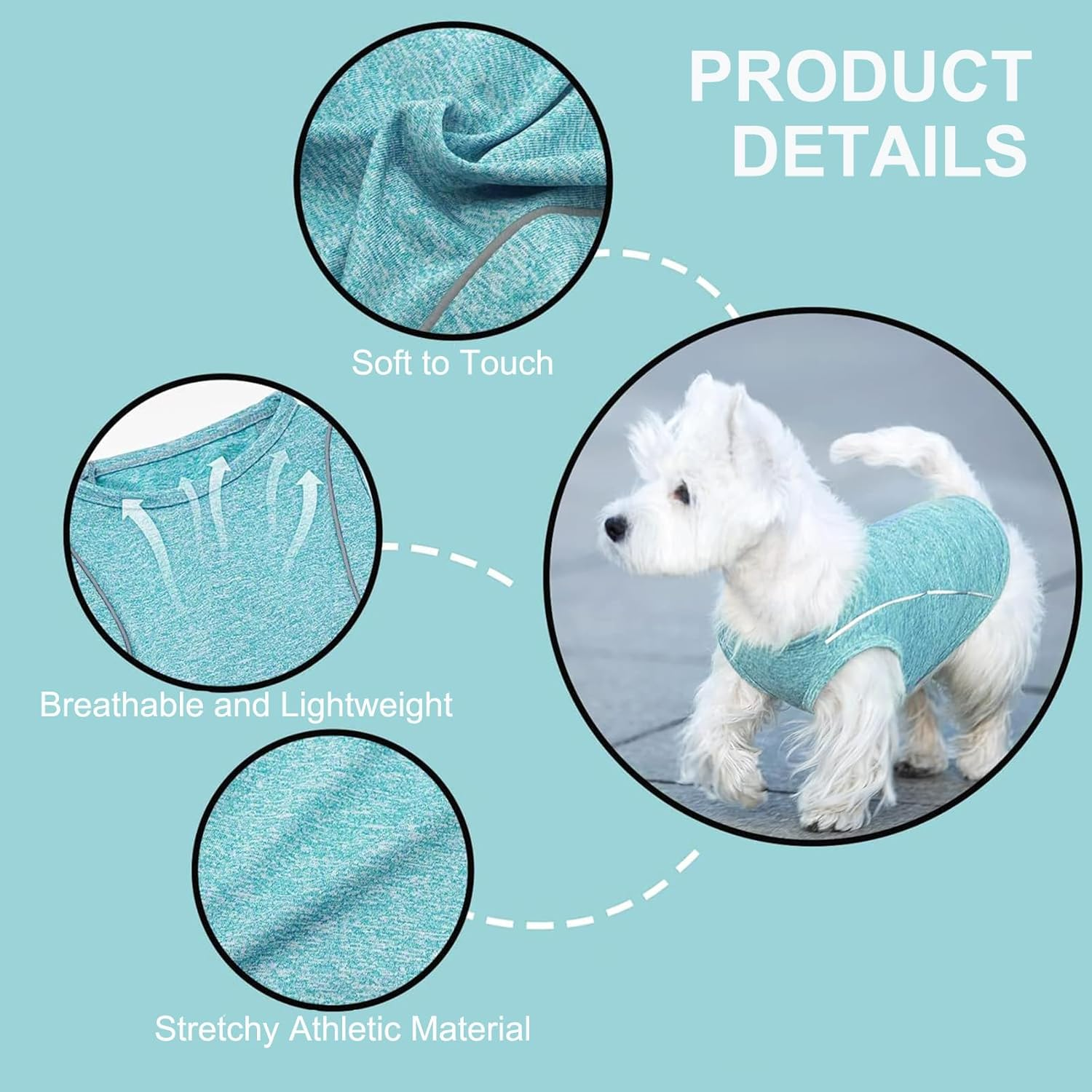 Pack of 2 Dog Shirts with Reflective Stripes, Athletic Tank Top, Dog Shirt for Small Dogs, Breathable Sleeveless Dog Vest, Lake Blue + Purple, M image number 6