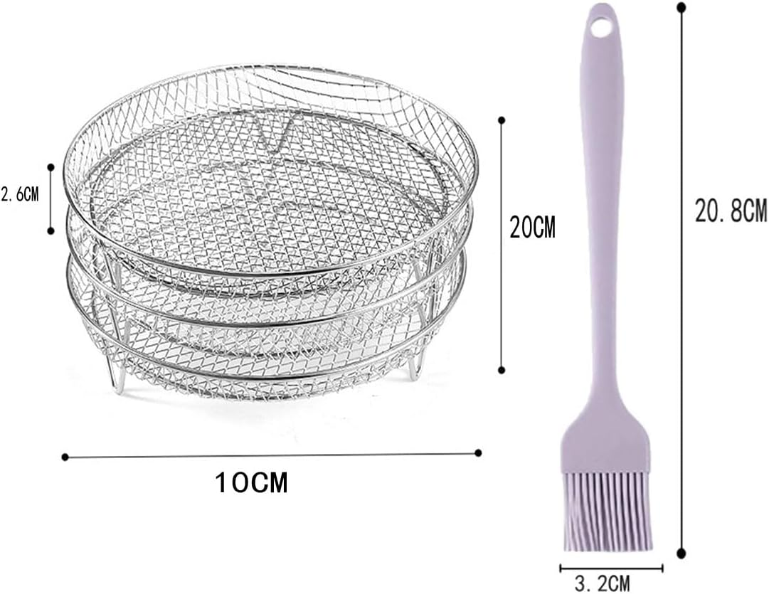 XUTONG 3PCS round Air Fryer Rack,Air Fryer Three Stackable Racks,With Oil Brush,Stainless Steel Air Fryer Accessories,Fit All Air Fryer,Oven,Air Flow Racks(With Brush) image number 1