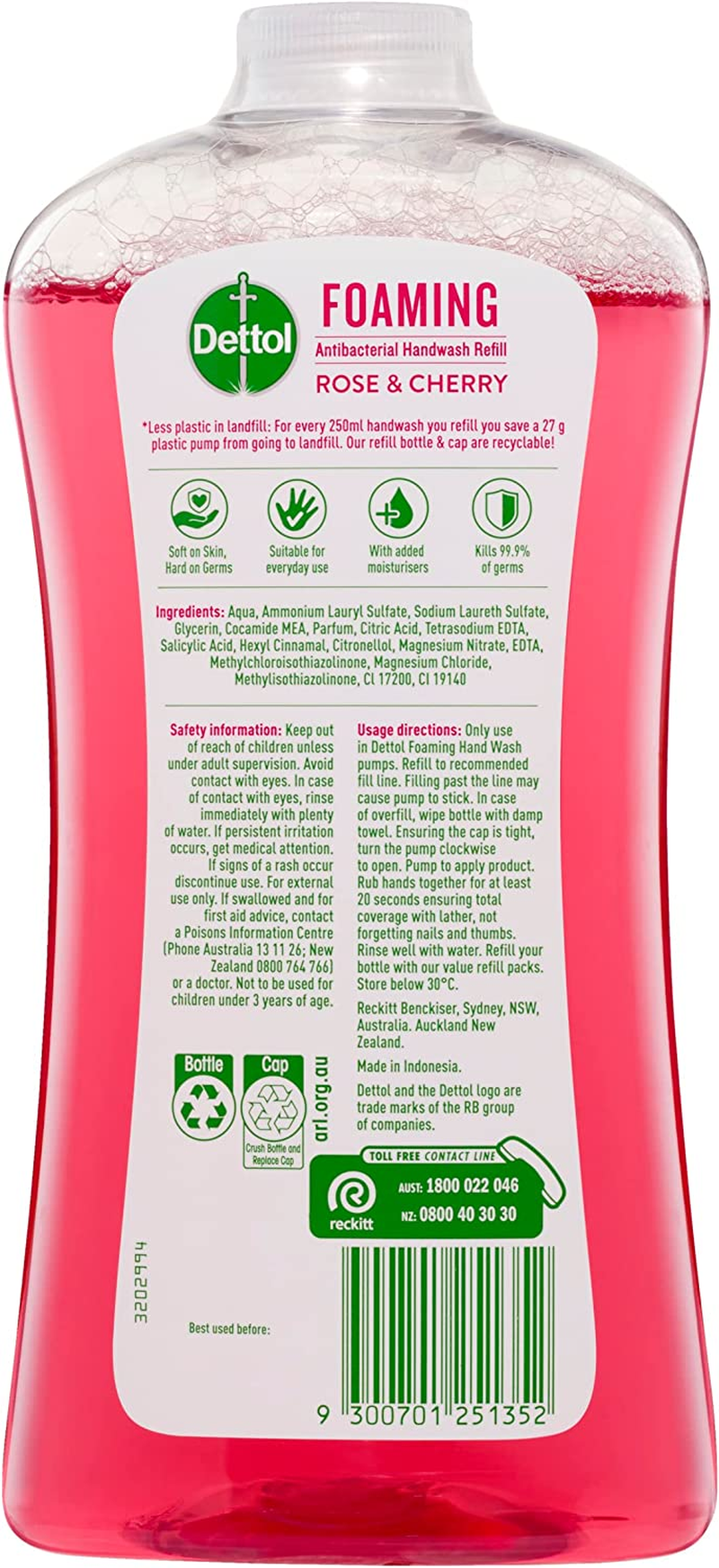 Dettol Antibacterial Foam Hand Wash Rose & Cherry Refill, 900Ml X 3 Pack image number 5