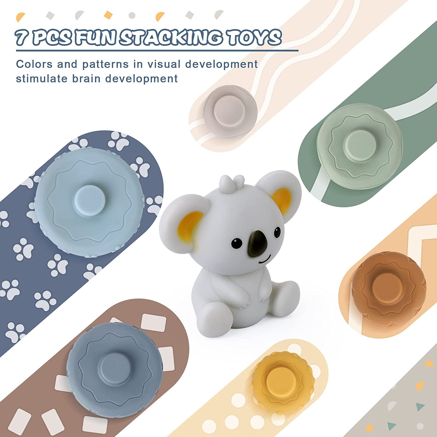 Stacking Nesting Baby Toys, STEM Soft Stacking Blocks Ring Stacker Toys, Early Educational Squeeze Teething Baby Toys, Learning Circle Gifts for Babies Toddlers Kids 6 12 18 Months(7 PCS) image number 2