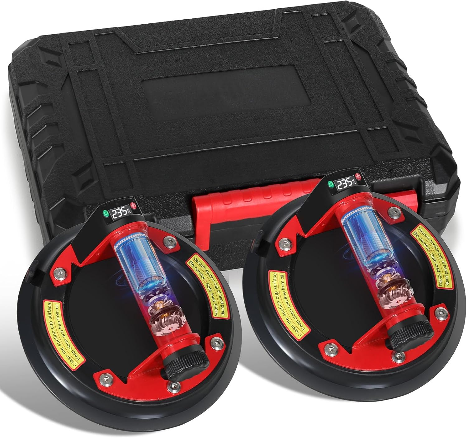 Electric Glass Suction Cup Lifter with Digital Display, 8IN Metal Handle Tile Suction Cup with Automatic Air Pumping Function, Suction Cup Handle for Glass/Granite/Tile/Metal Plate/Windshield, 2 Pack image number 4