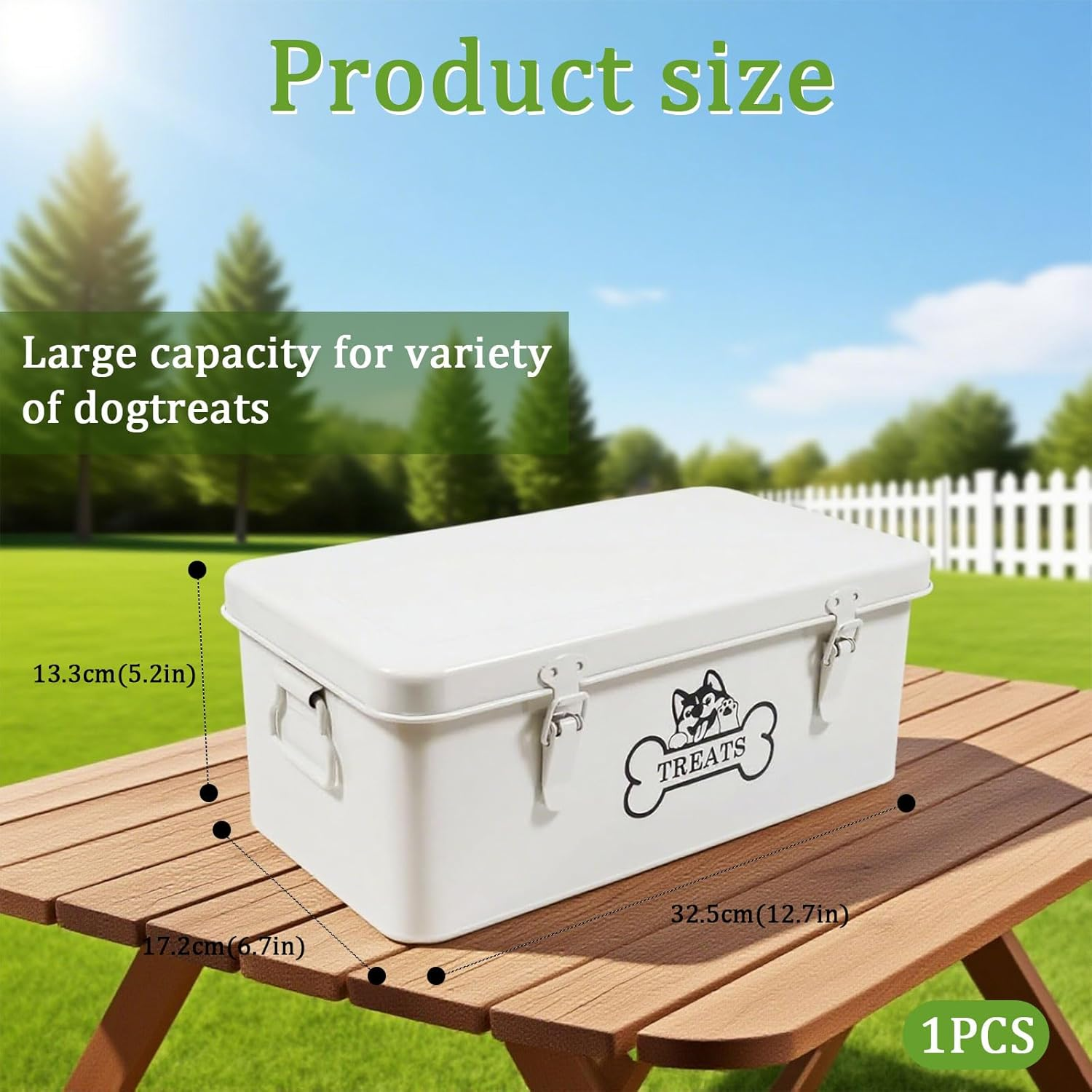 Zoeqide Dog Treat Container Metal 8.5 L - Dog Treat Container Airtight with Lids & Dividers, White - Treat Storage with Lock for Dry Food, Snack Box Shelf & Kitchen image number 5