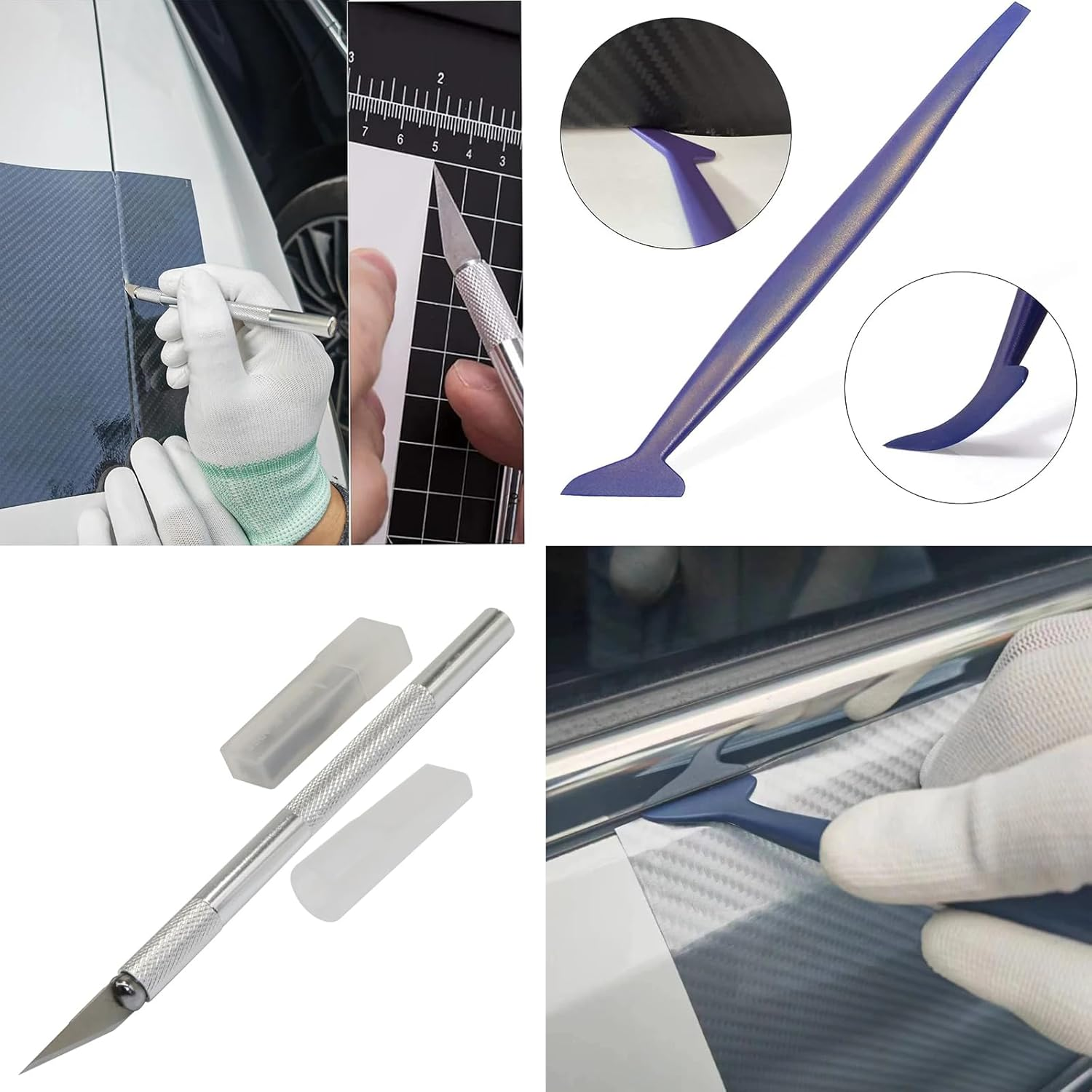 LZLRUN 10 PCS Automotive Vinyl Film Tool Kit, Window Film Installation Tools Wrap Squeegee Wallpaper Smoothing Tool Felt Squeegee Hard Scraper Vinyl Trimming Tool for Car Wrapping Installation image number 2