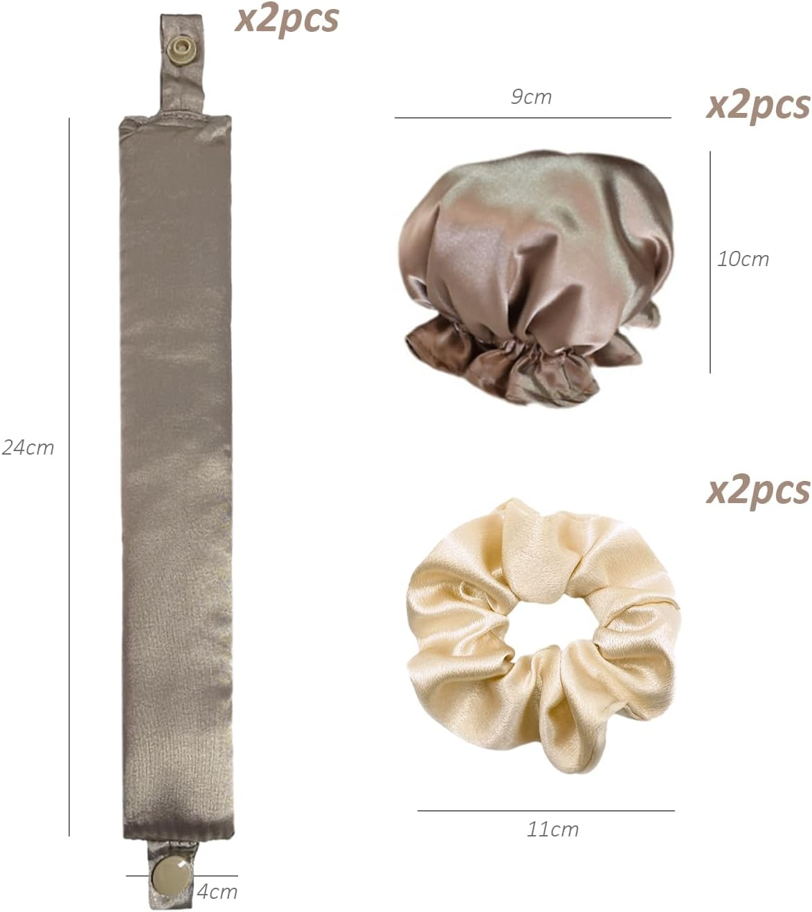 2 Sets Heat Free Curling Irons with 2 Pieces Satin Hair Ties, DIY Styling Tools, Satin Curling Iron Headband, Adjustable Curling Iron Cover Set, Lazy Curling Set (Champagne Color) image number 2