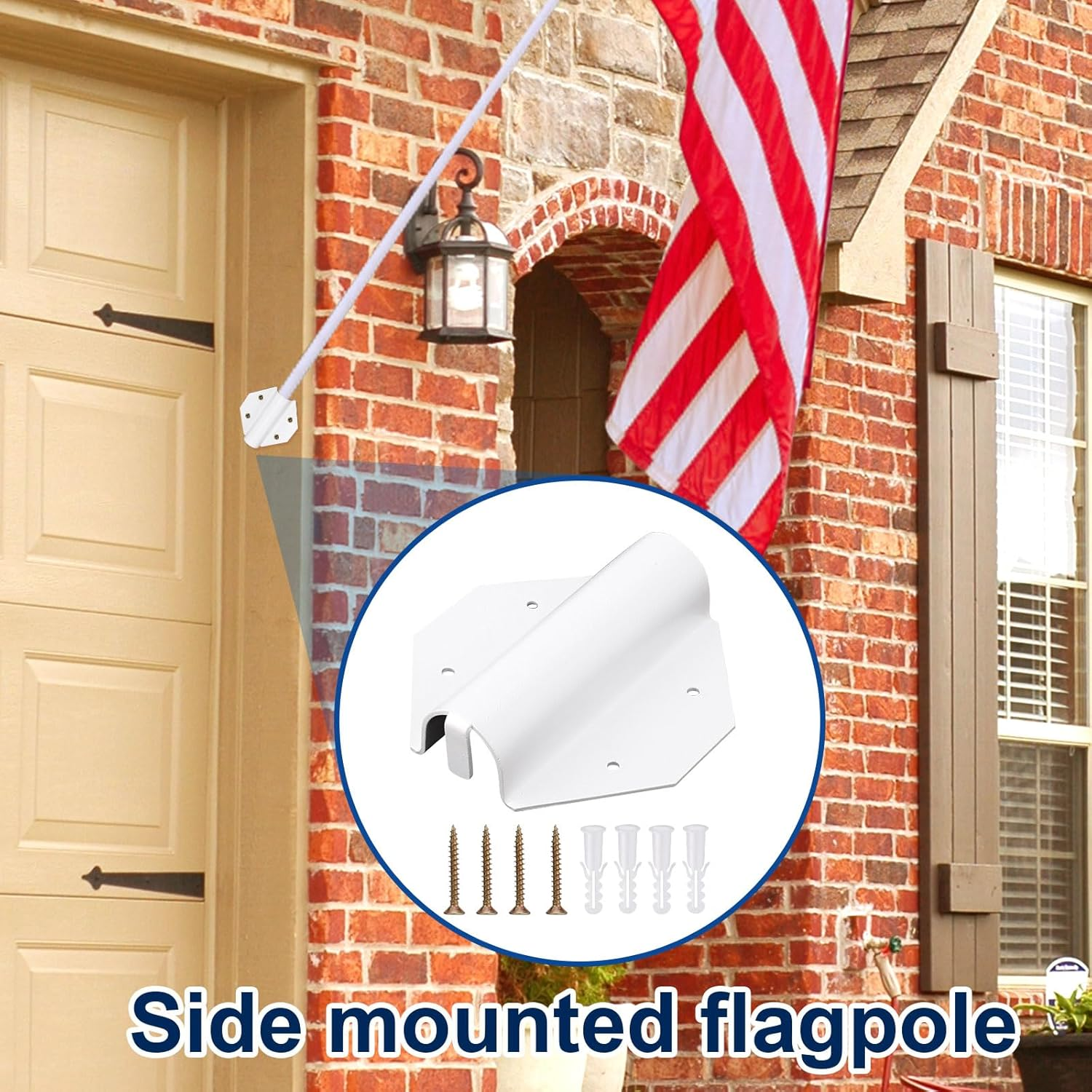 PEUTIER Side Mount Flag Pole Holder, outside House Flag Pole Bracket Set with Screws and Expansion Tubes Outdoor Side Mount Flag Pole Bracket for House Porch Wall Yard