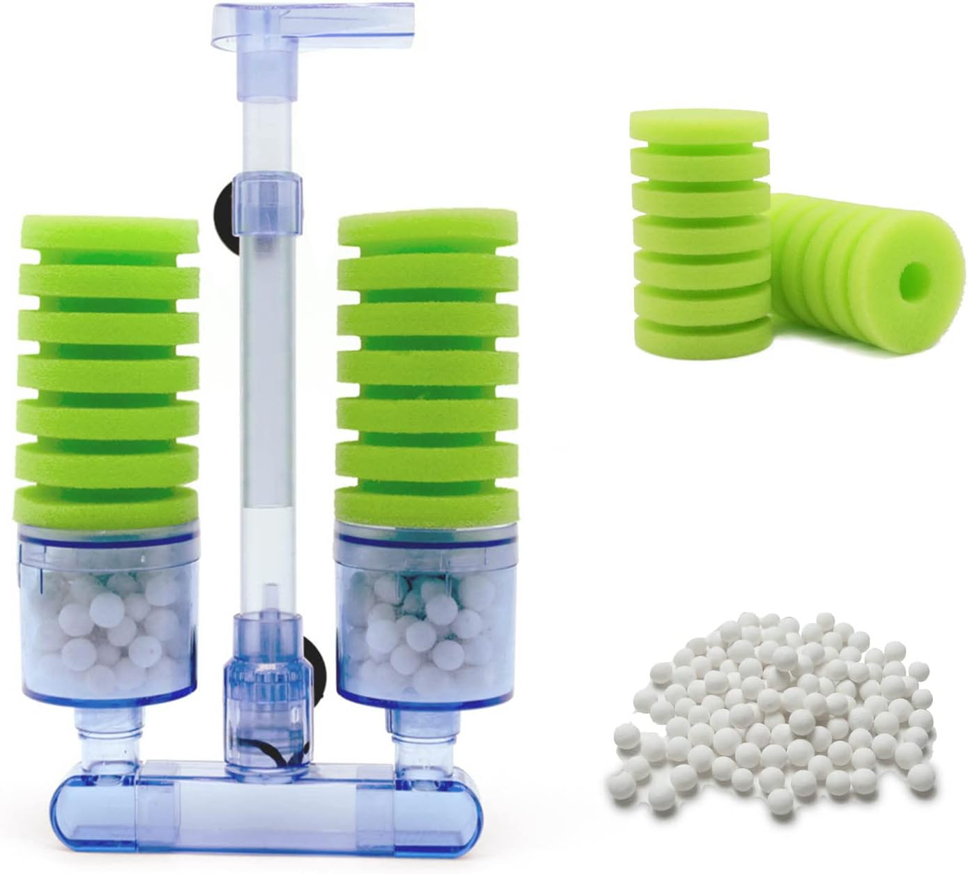 Boxtech Aquarium Biochemical Sponge Filter, Ultra Quite Aquarium Double Head Bio Sponge Fish Tank Foam Filter-Green image number 1
