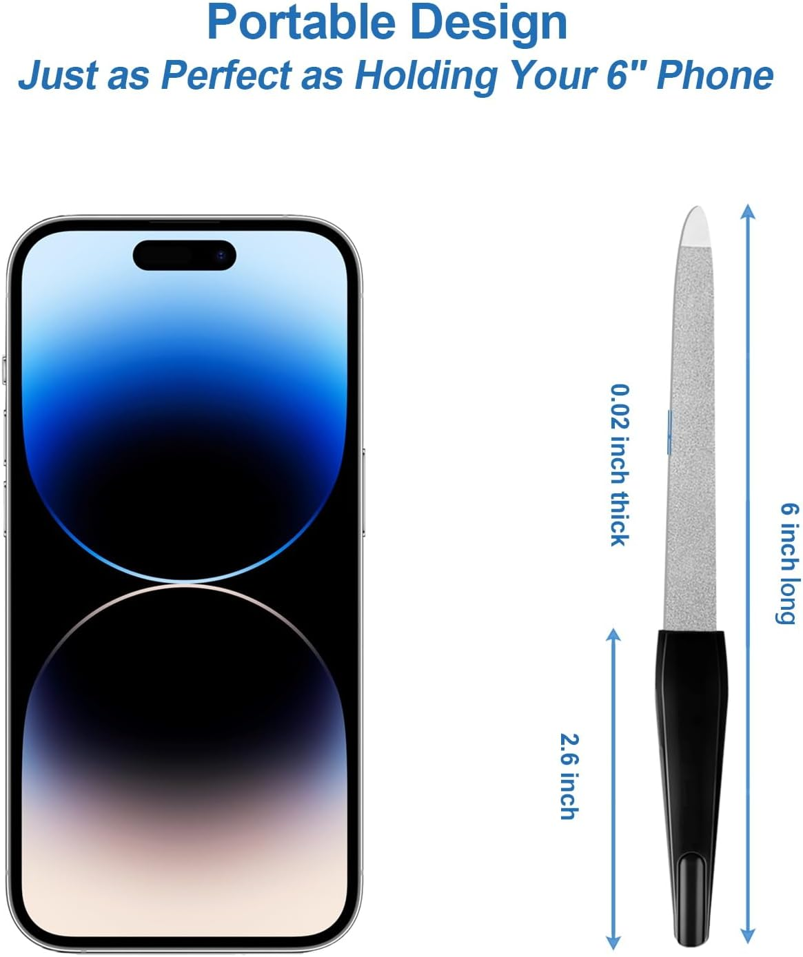 Fingernail Files (6 Pack), Metal Nail Files for Natural Nails Stainless Steel 6 Inch Nail File with Sharp Pointed Tip Non Slip Handle, Finger Nail Filers for Women Sapphire Grit Sword Diamond Black image number 3