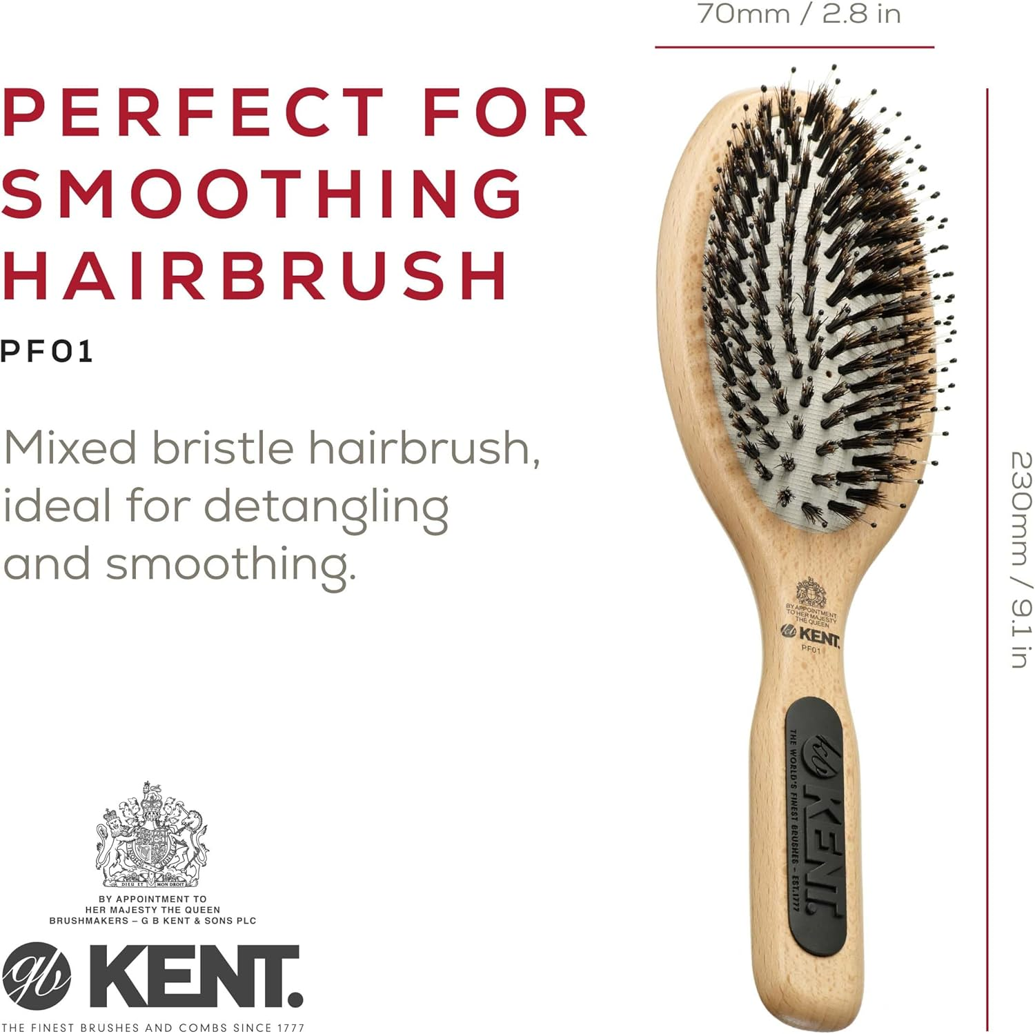 Kent Cushion, Bristle and Nylon Mix Hair Brush, Large