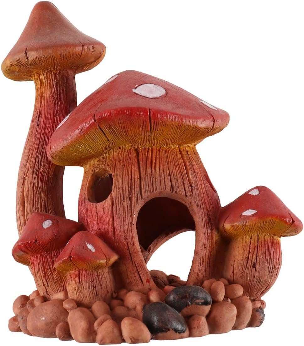 ANCLLO Resin Mushroom House Aquarium Decoration Fish Tank Cave Hiding Spot Ornament for Aquatic Pets Aquarium Scenery Accessories image number 2