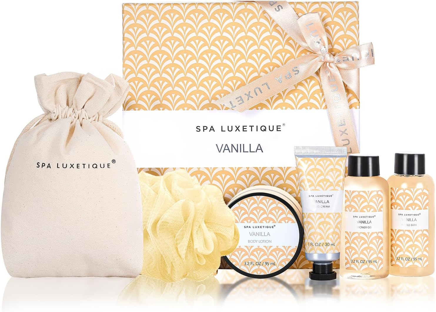 Spa Luxetique Spa Gift Set, Bath Sets for Women Gifts, 6Pcs Vanilla Bath Gift Set, Travel Gift Box with Hand Cream, Body Lotion, Shower Gel, Bubble Bath, Valentine'S Day Mother'S Day Gifts for Her image number 4