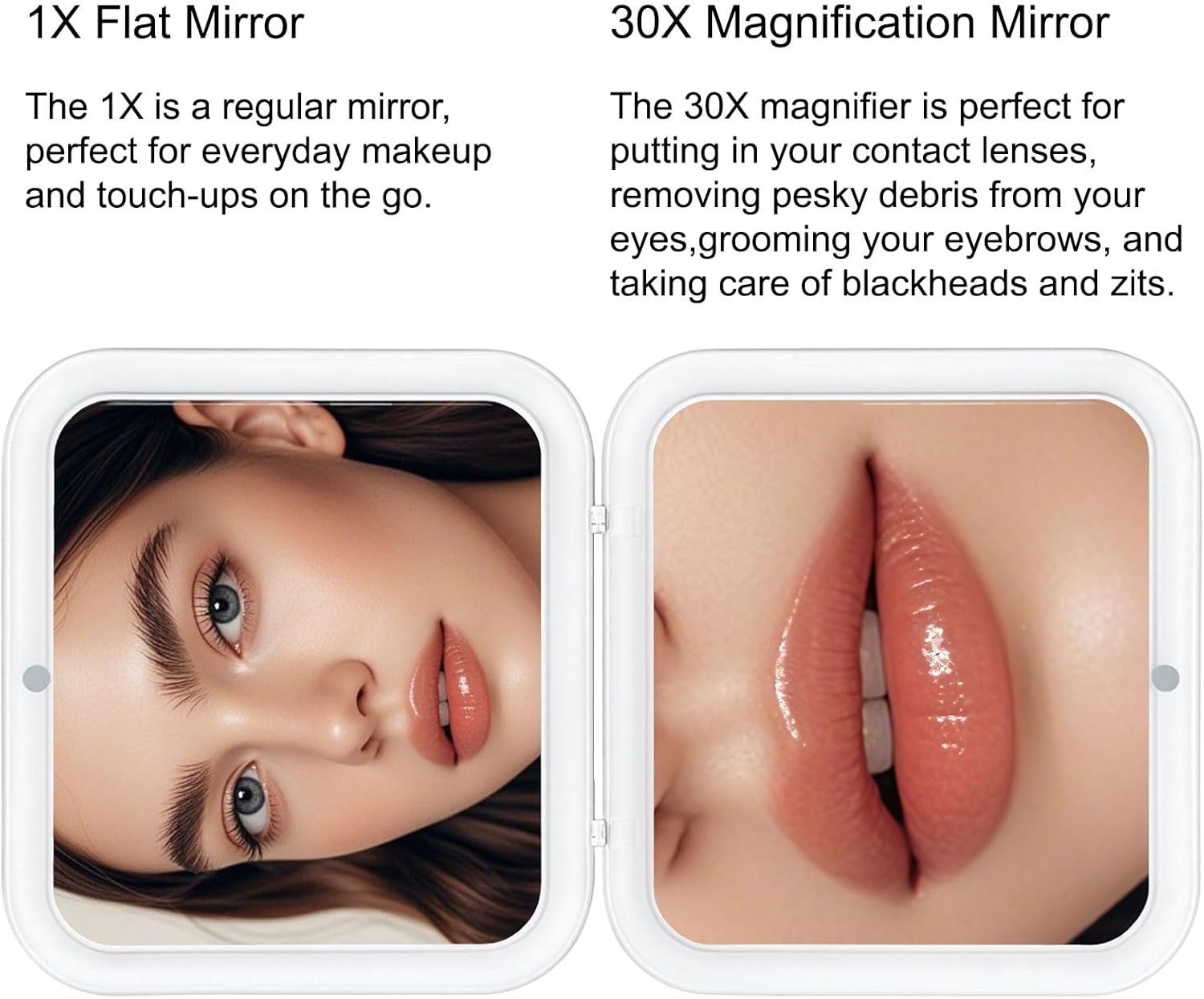 SSKHE Travel Magnifying Mirror, 30X Small Compact Mirror Double-Sided Pocket Mirror with 1X/30X Magnification, Folding Portable Handbag Mirrors for Makeup, Travel, Women Gift Black