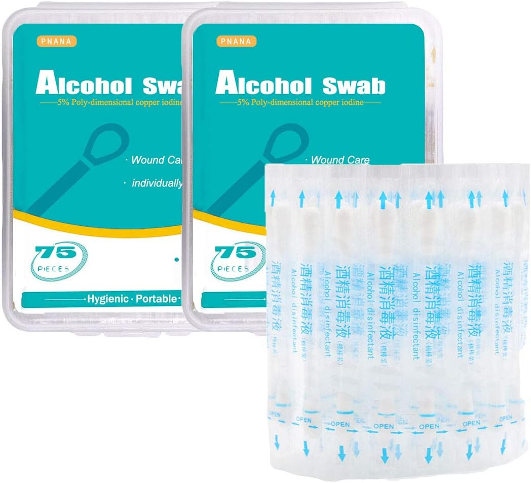 PNANA 150 - Alcohol Swabs Cotton Swabsticks First Aid Kit Individually Wrapped for Rubbing Bruise Sanitizer Trave