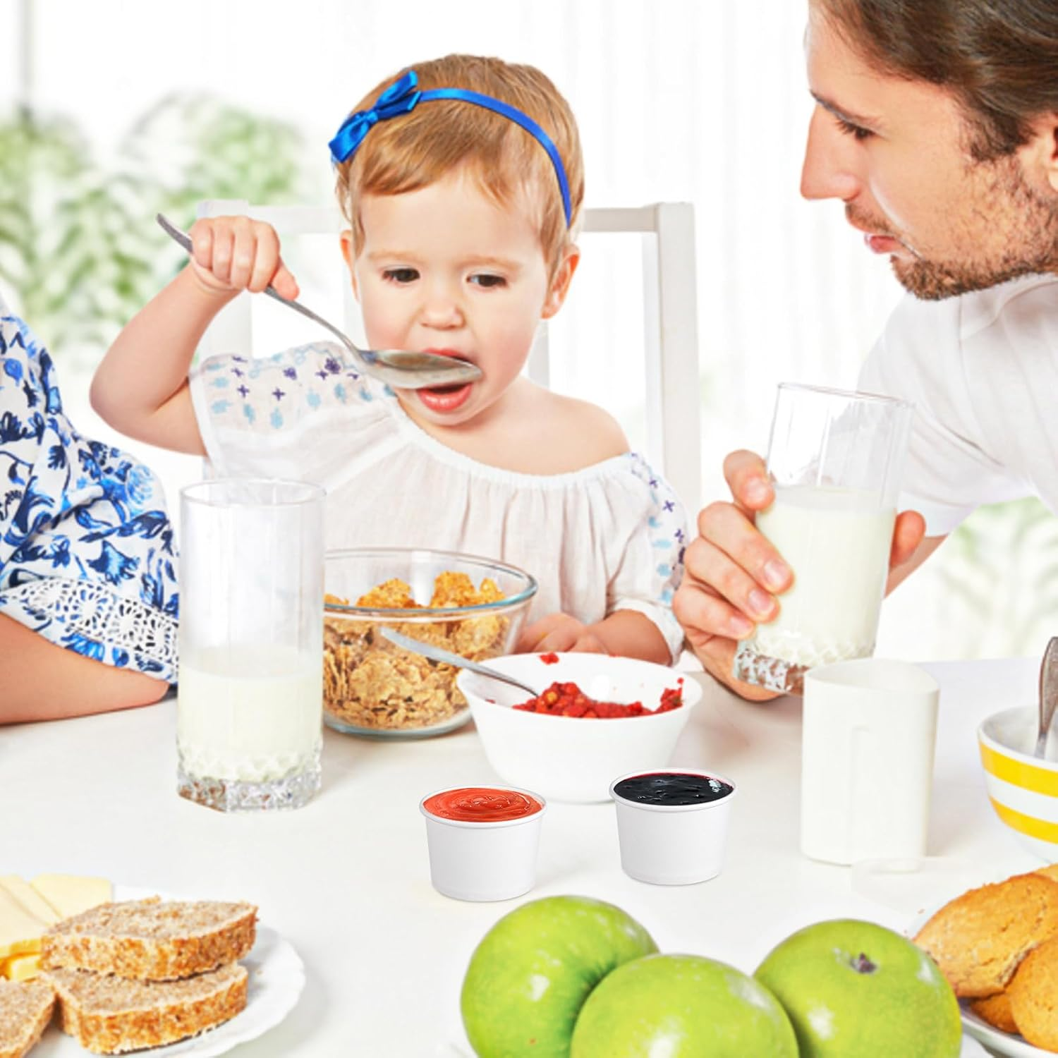 SOLUSTRE 100Pcs Disposable Paper Cups Small Ice Cream Cups White Paper Dessert Bowls for Hot or Cold Food Sundae Soup image number 4